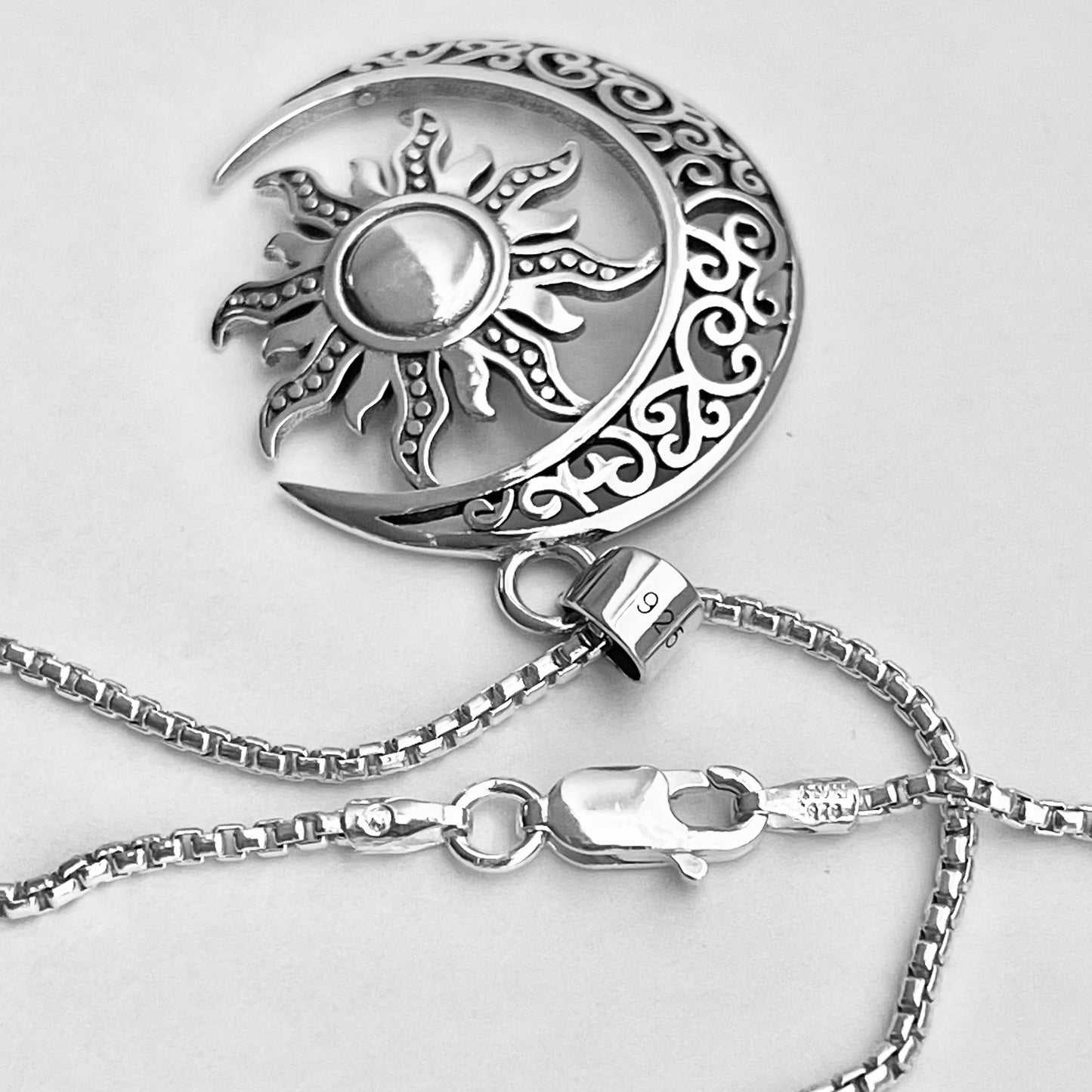 Sterling Silver Statement Filigree Crescent Moon and Star Necklace, Celestial Chain Jewelry