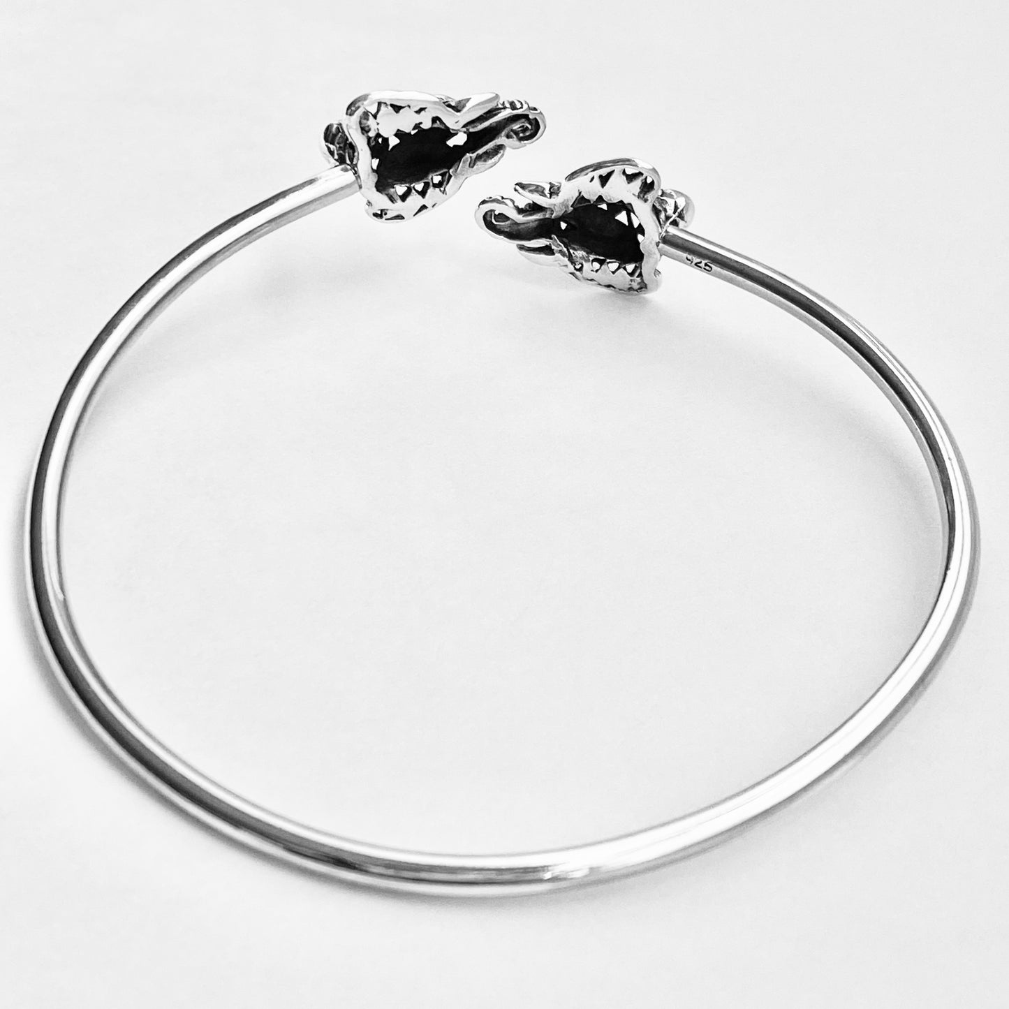 Sterling Silver Ganesha Elephant Bangle with Round Band, Animal Bracelet, OM Bangles, Silver Bracelets