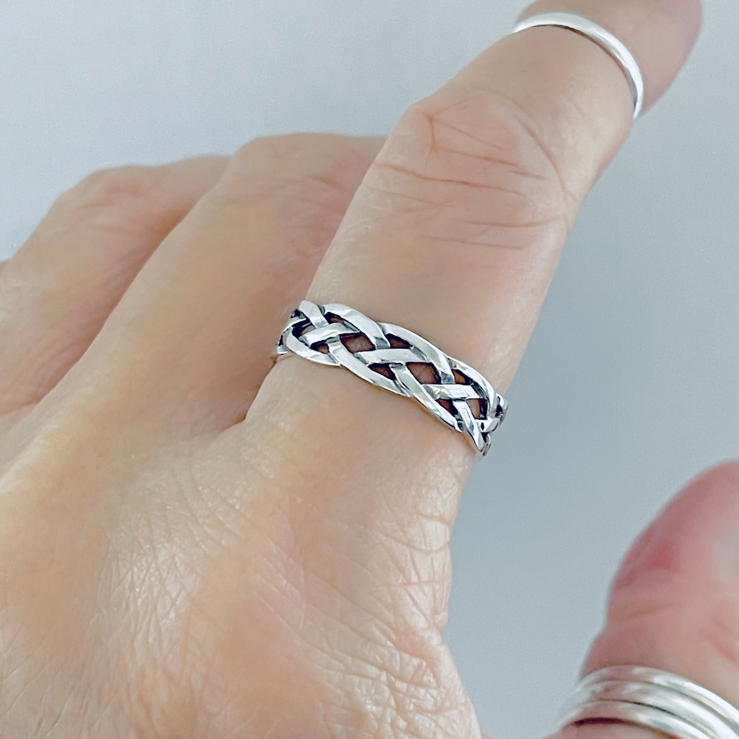 Sterling Silver Unisex Eternity Weave Ring, Braid Celtic Jewelry, Braided Wedding Band