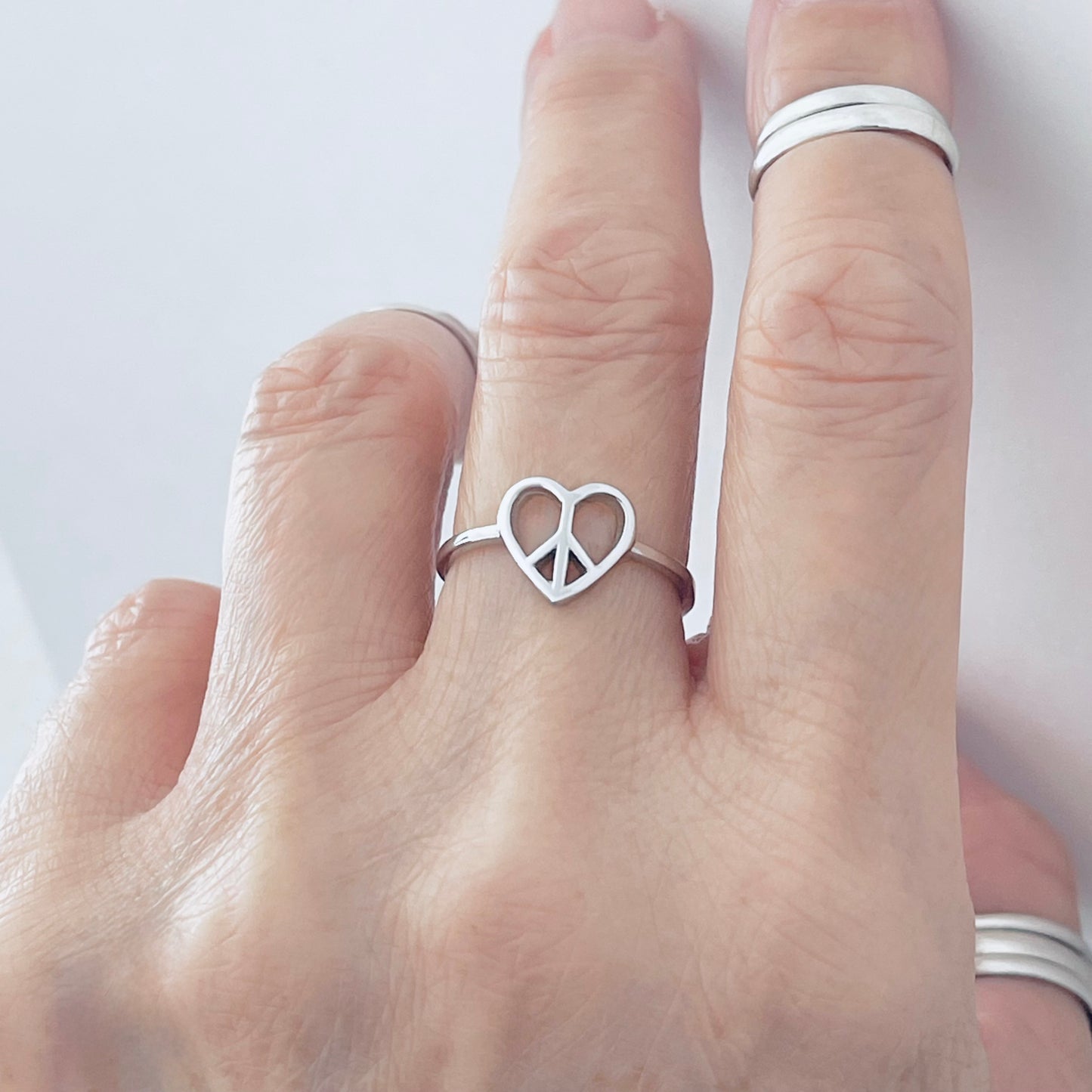 Sterling Silver Small Love Peace Ring, Silver Rings, Heart Ring