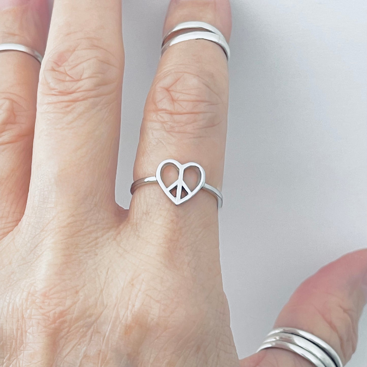 Sterling Silver Small Love Peace Ring, Silver Rings, Heart Ring