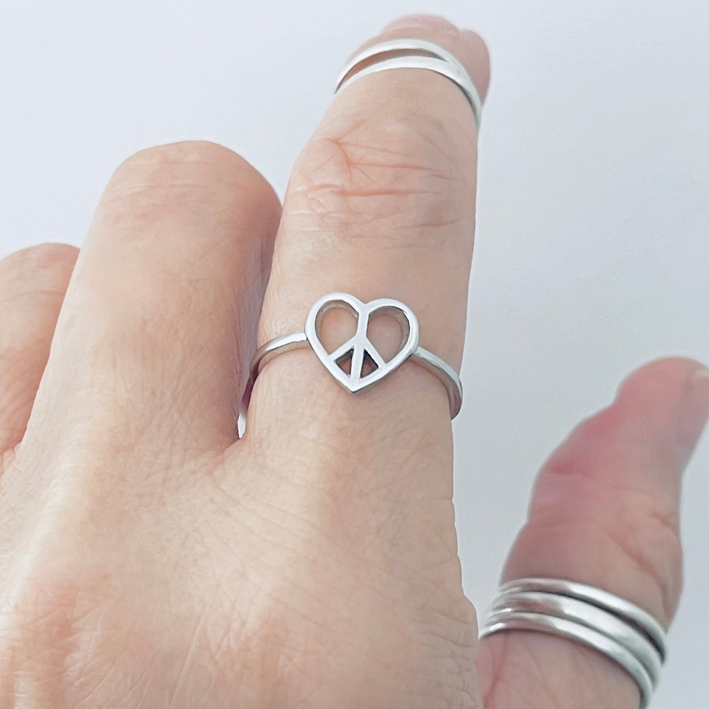 Sterling Silver Small Love Peace Ring, Silver Rings, Heart Ring