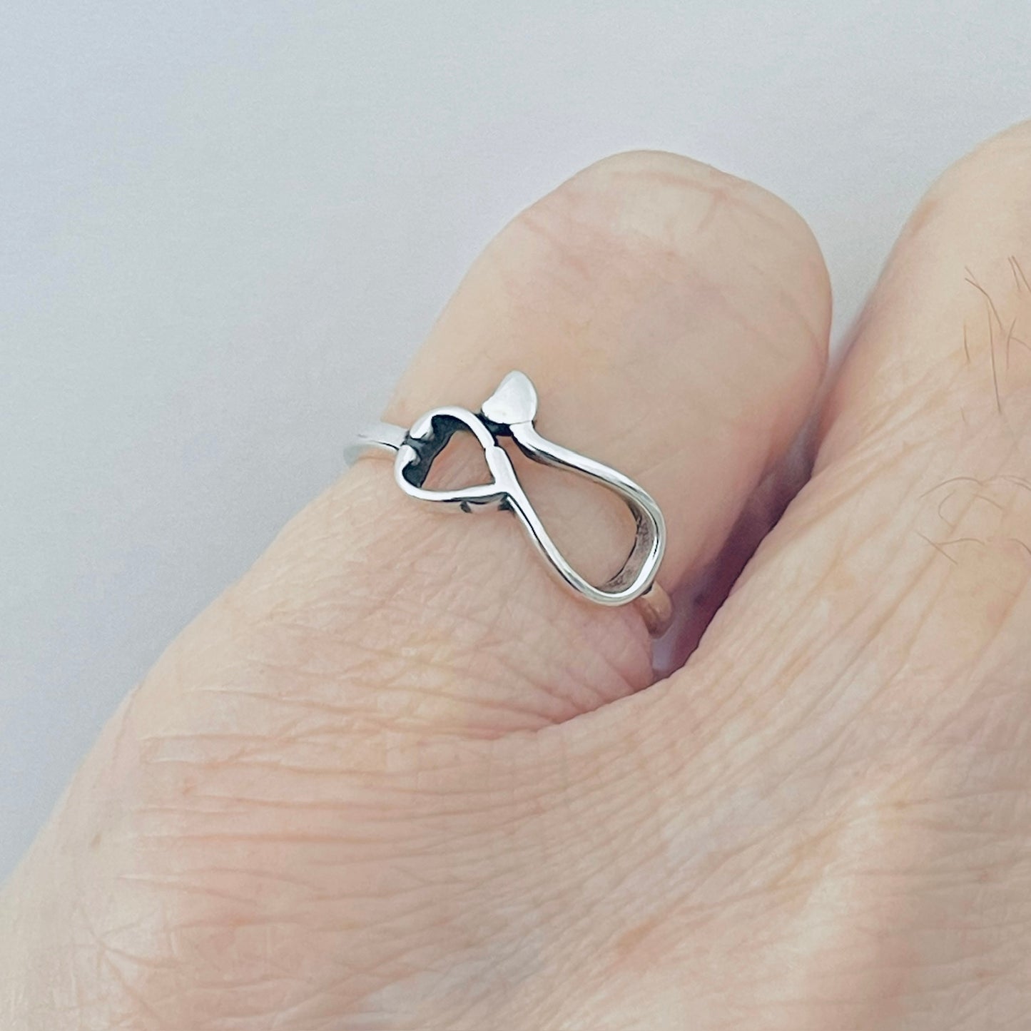 Sterling Silver Small Sideway Heart Stethoscope Ring, Silver Rings, Doctor, Nurse, Hearts
