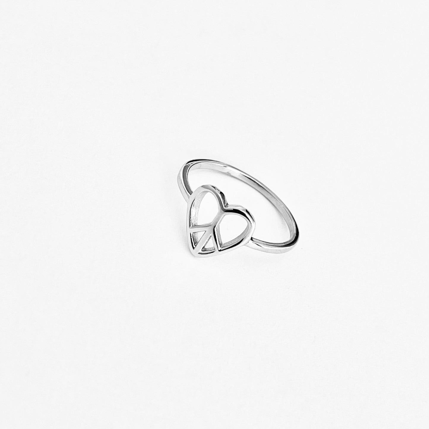 Sterling Silver Small Love Peace Ring, Silver Rings, Heart Ring