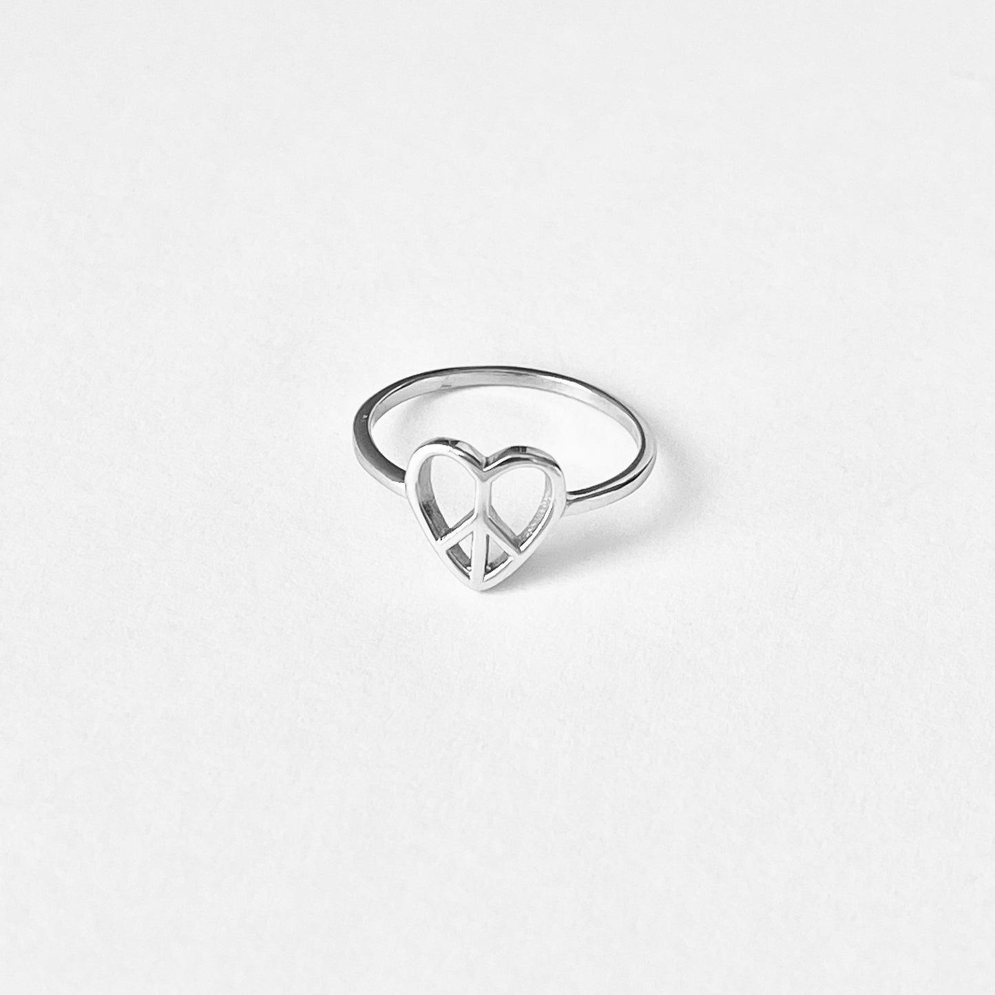 Sterling Silver Small Love Peace Ring – Heart & Peace Minimalist Silver Rings