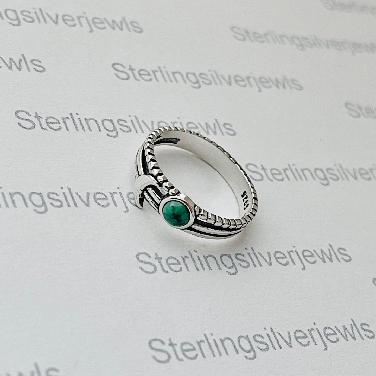 Sterling Silver Genuine Turquoise Full Moon and Crescent Moon Ring, Celestial Jewelry