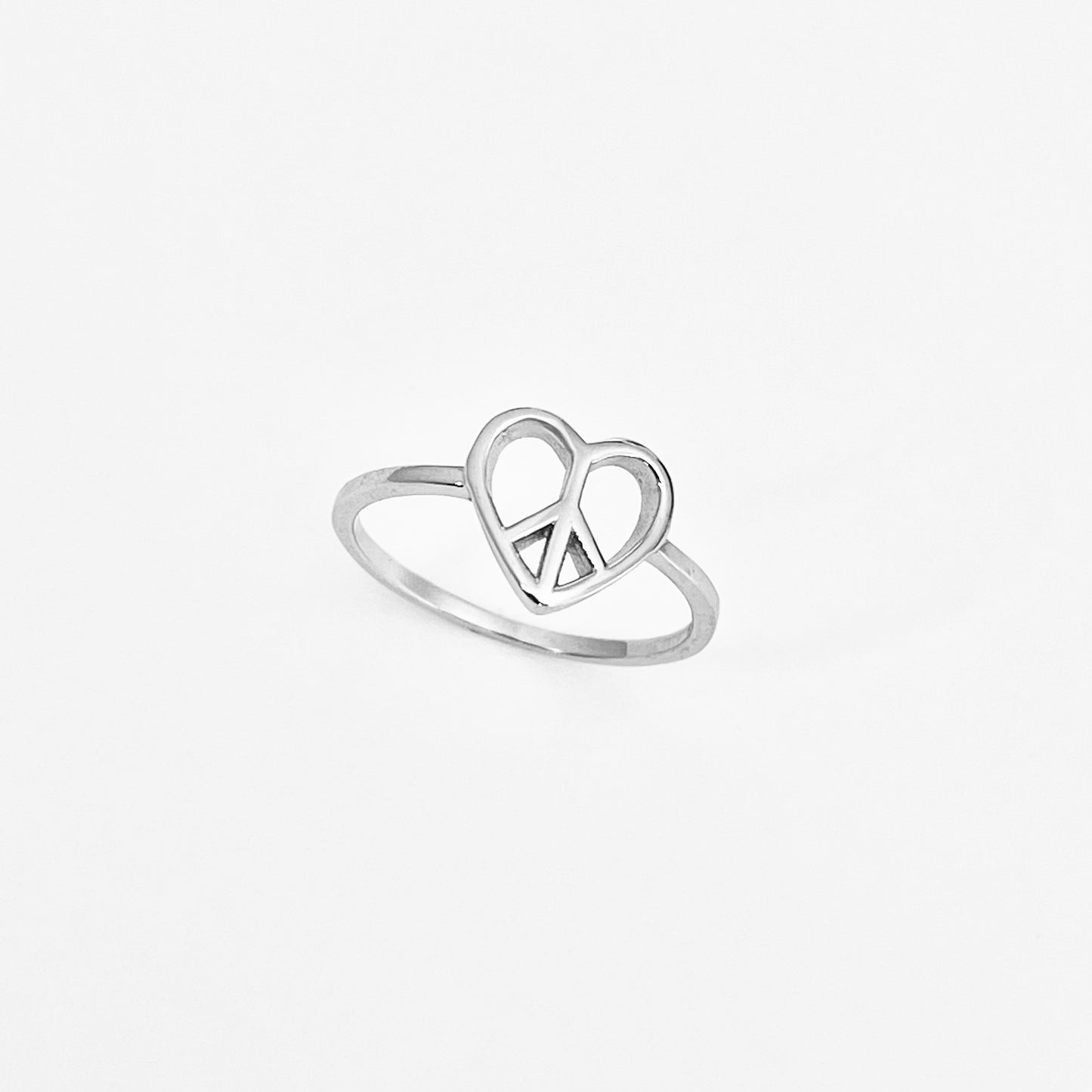 Sterling Silver Small Love Peace Ring, Silver Rings, Heart Ring
