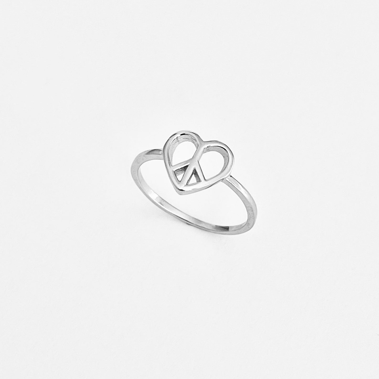 Sterling Silver Small Love Peace Ring, Silver Rings, Heart Ring