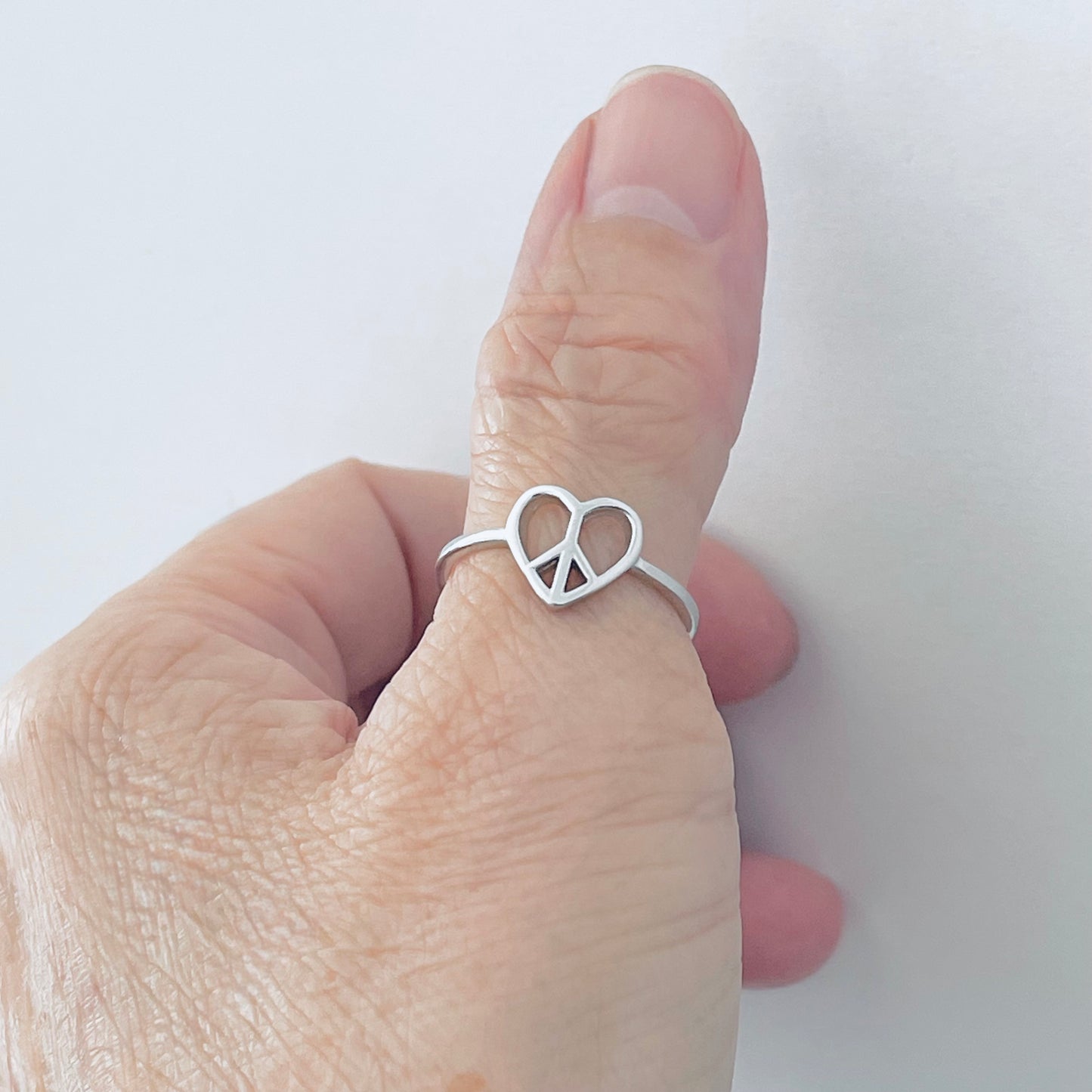 Sterling Silver Small Love Peace Ring, Silver Rings, Heart Ring