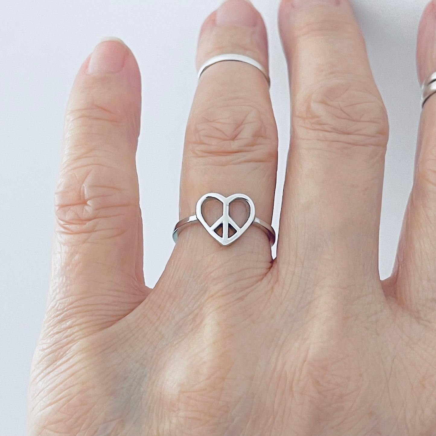 Sterling Silver Small Love Peace Ring, Silver Rings, Heart Ring