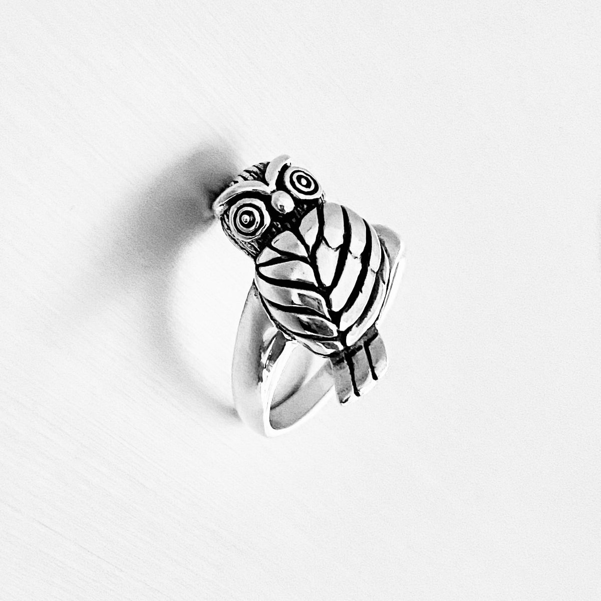 925 Sterling Silver Large Owl Ring | Feather Detail Spirit Bird Rings