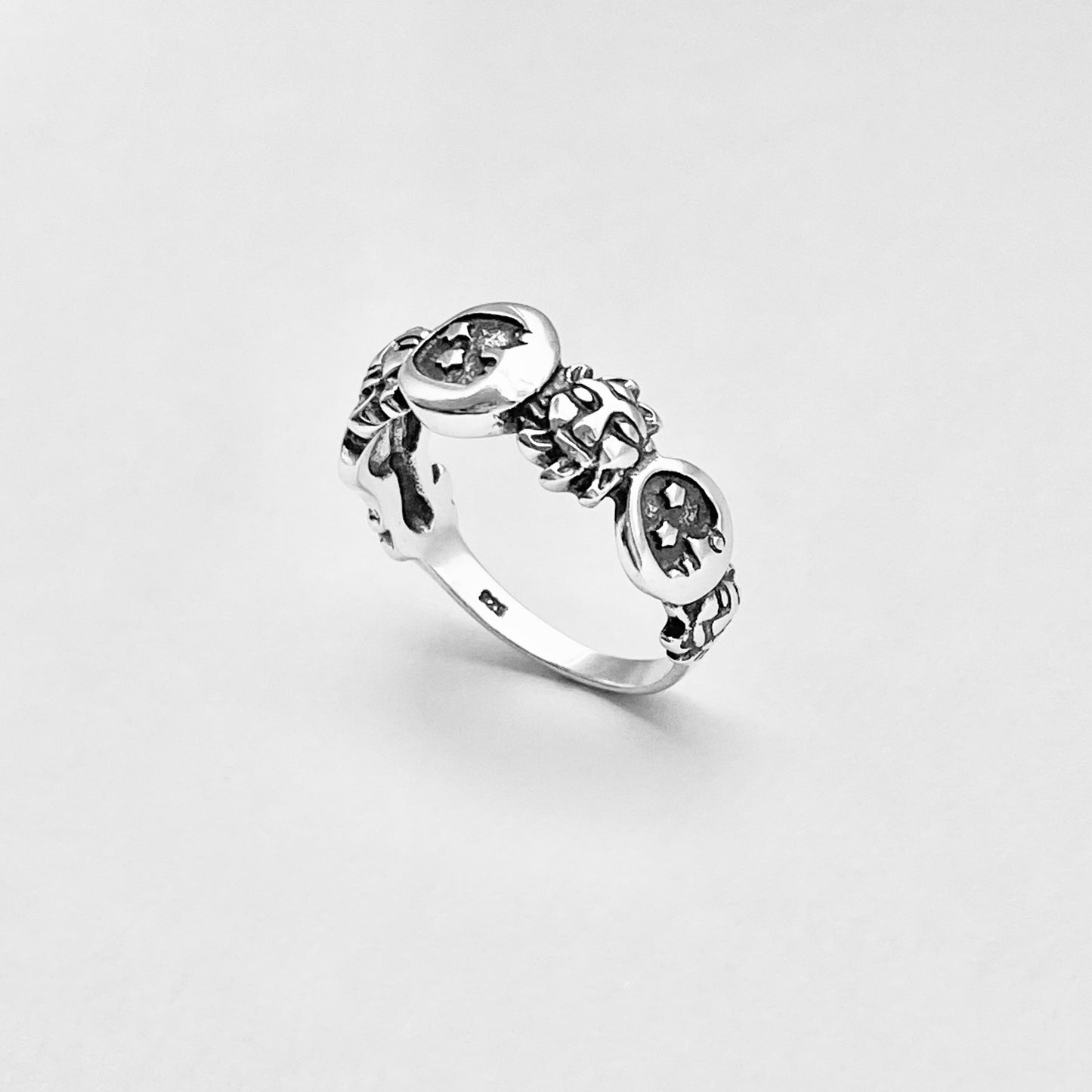 Sterling Silver Celestial Ring: Moon, Sun and Star Jewelry