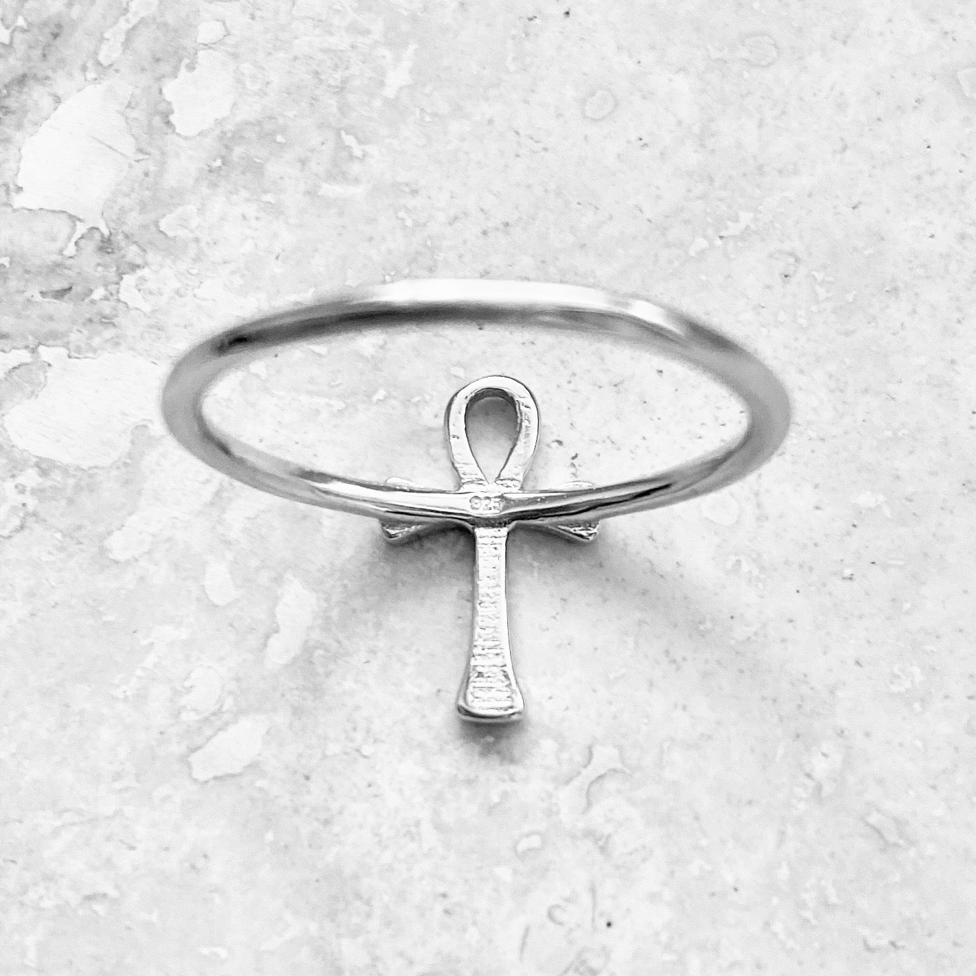 Sterling Silver Dainty Ankh Ring – Key of Life Cross Silver Rings