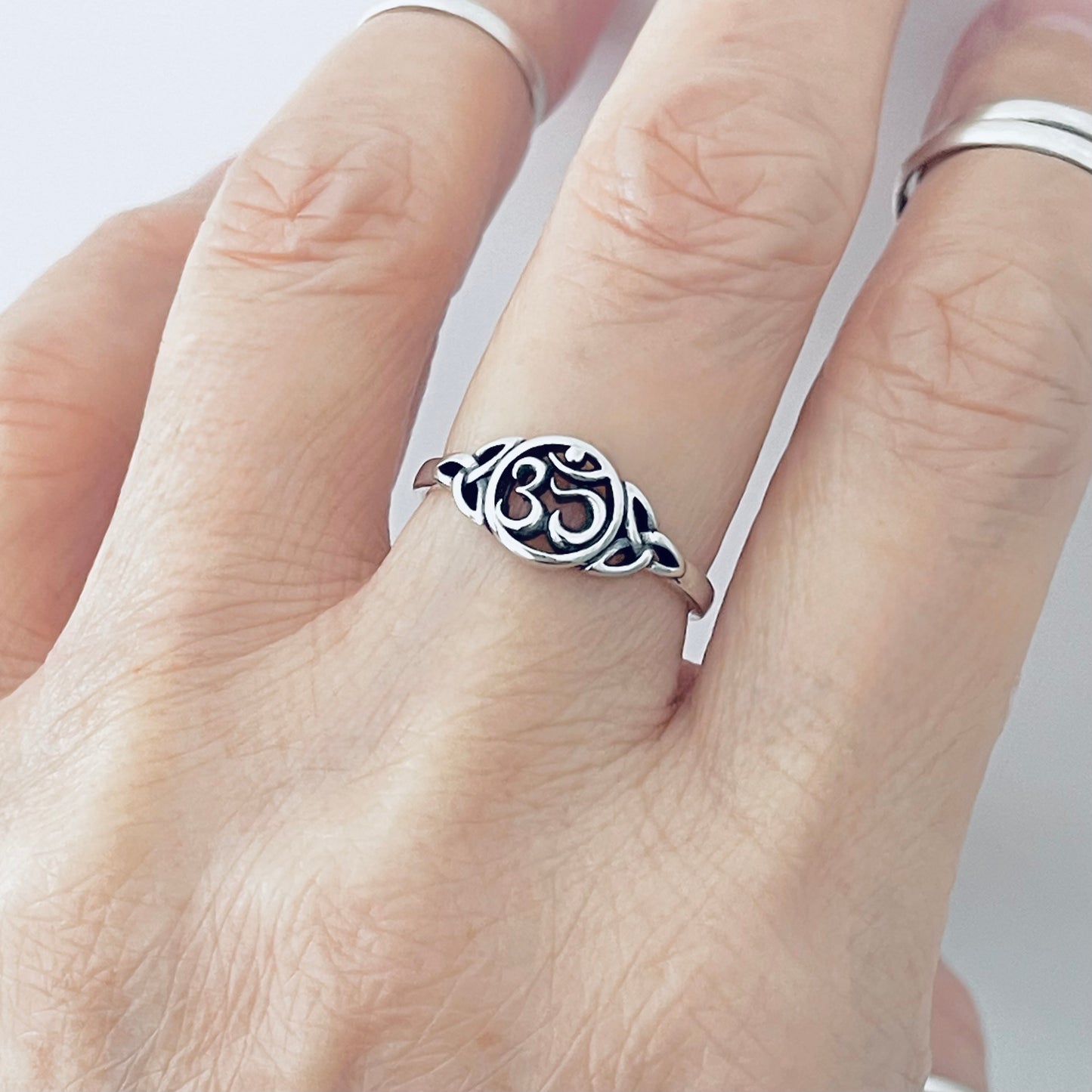 925 Sterling Silver Small OM Ring with Triquetra | Yoga & Celtic Jewelry