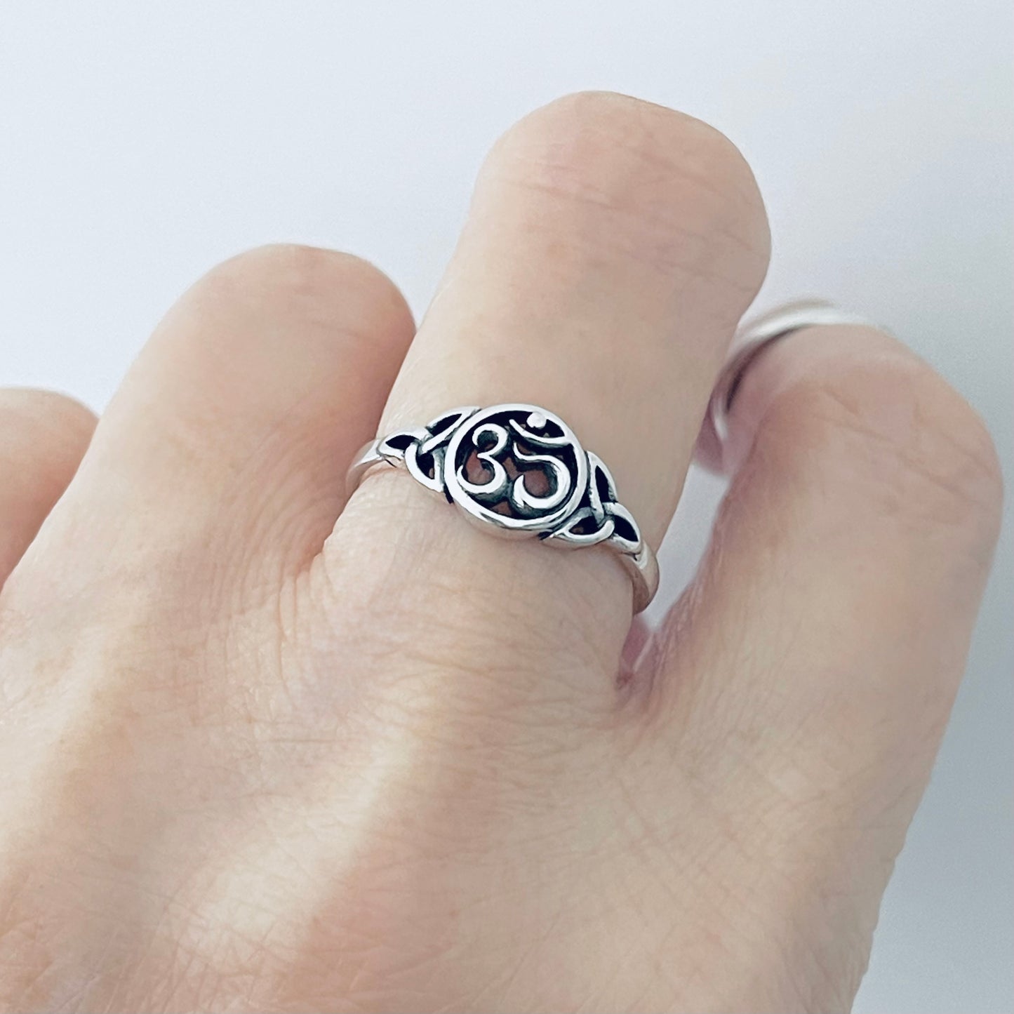 925 Sterling Silver Small OM Ring with Triquetra | Yoga & Celtic Jewelry