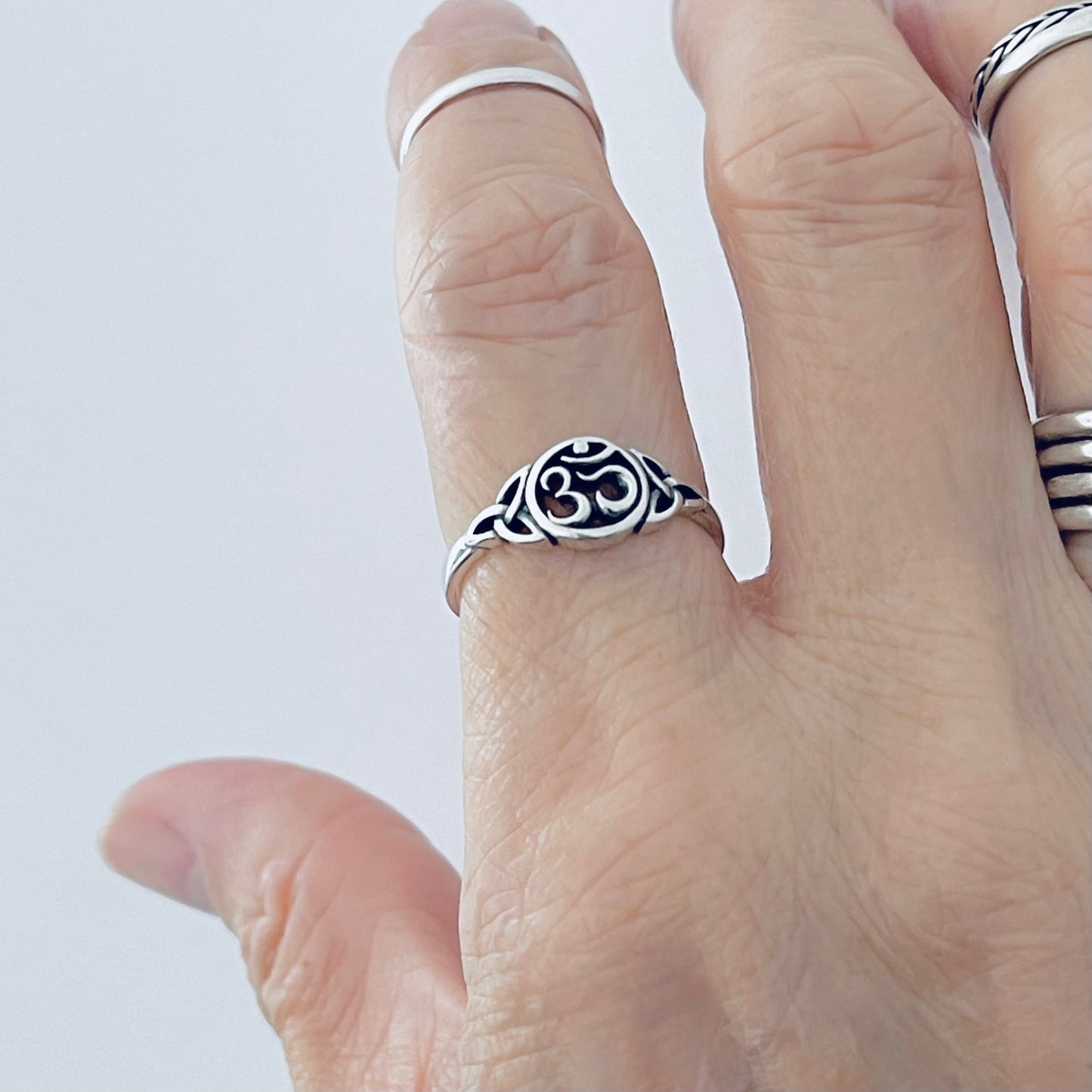 925 Sterling Silver Small OM Ring with Triquetra | Yoga & Celtic Jewelry