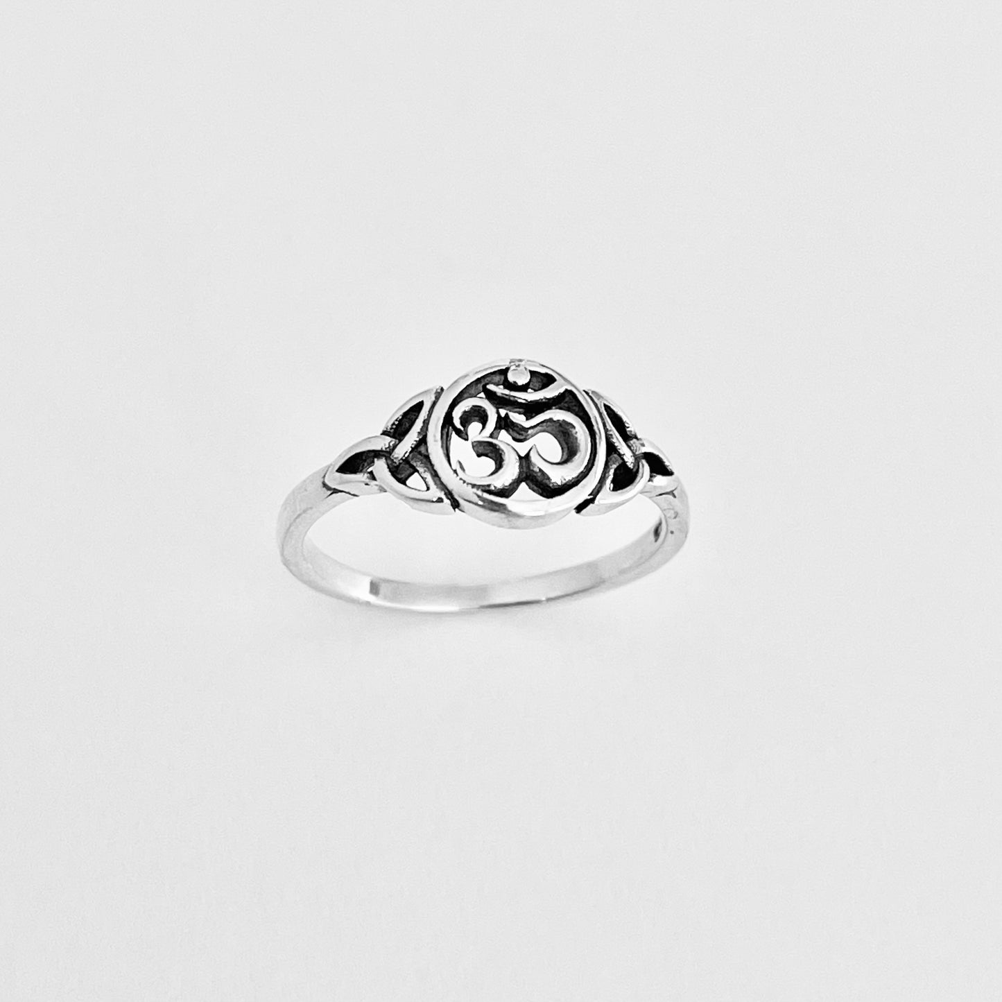 925 Sterling Silver Small OM Ring with Triquetra | Yoga & Celtic Jewelry