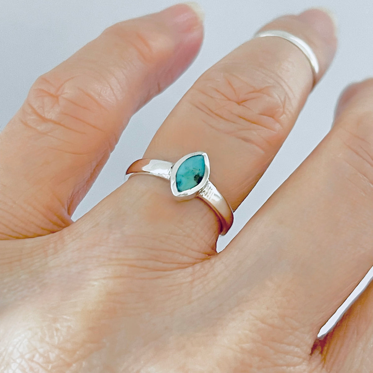 925 Sterling Silver Solitaire Diamond Shape Genuine Turquoise Ring | Dainty Stone Silver Rings