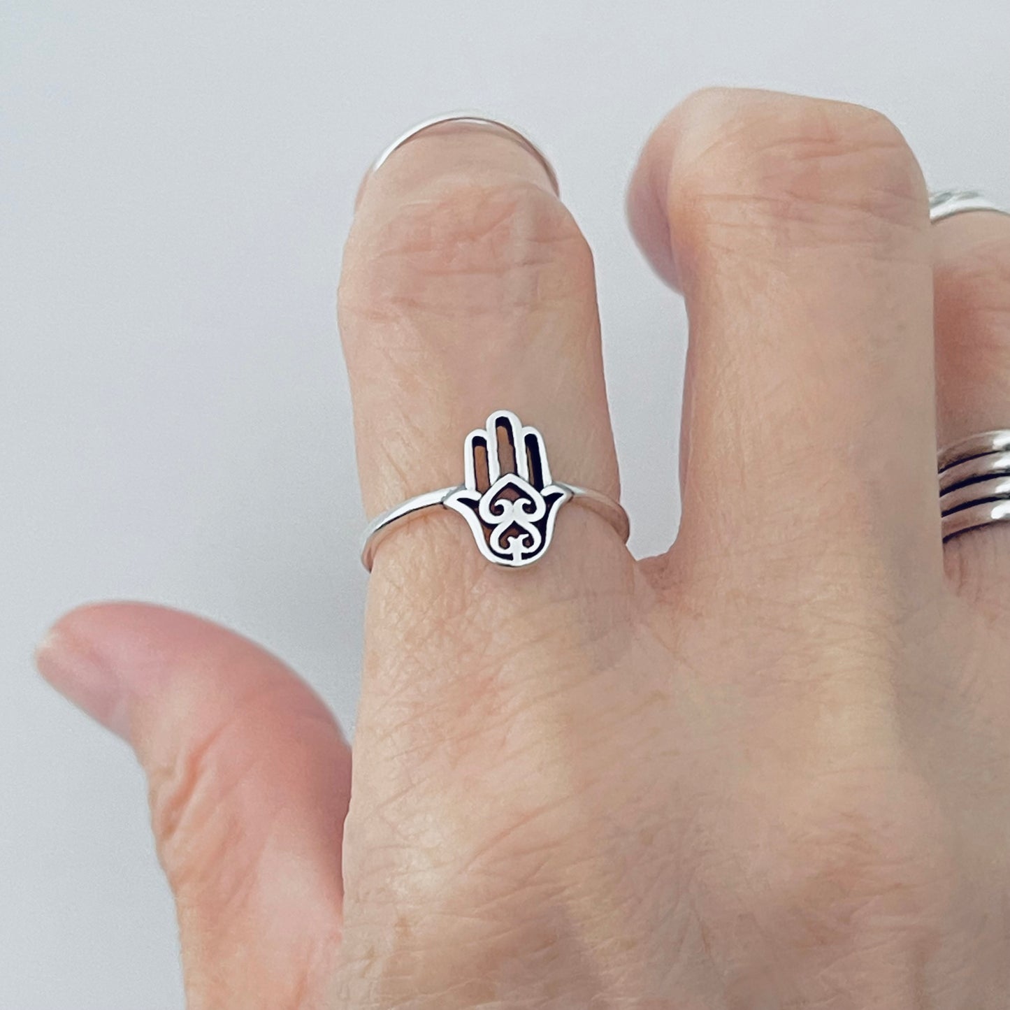 Sterling Silver Small Hamsa Hand Ring | Hand of Fatima Jewelry, Protection Ring