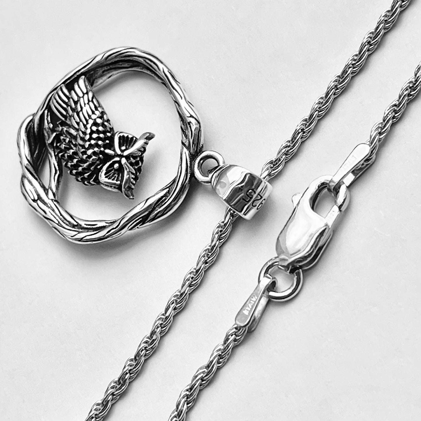 Sterling Silver Owl on Branch Necklace, Silver Necklaces, Spirit Bird Chain, Animal