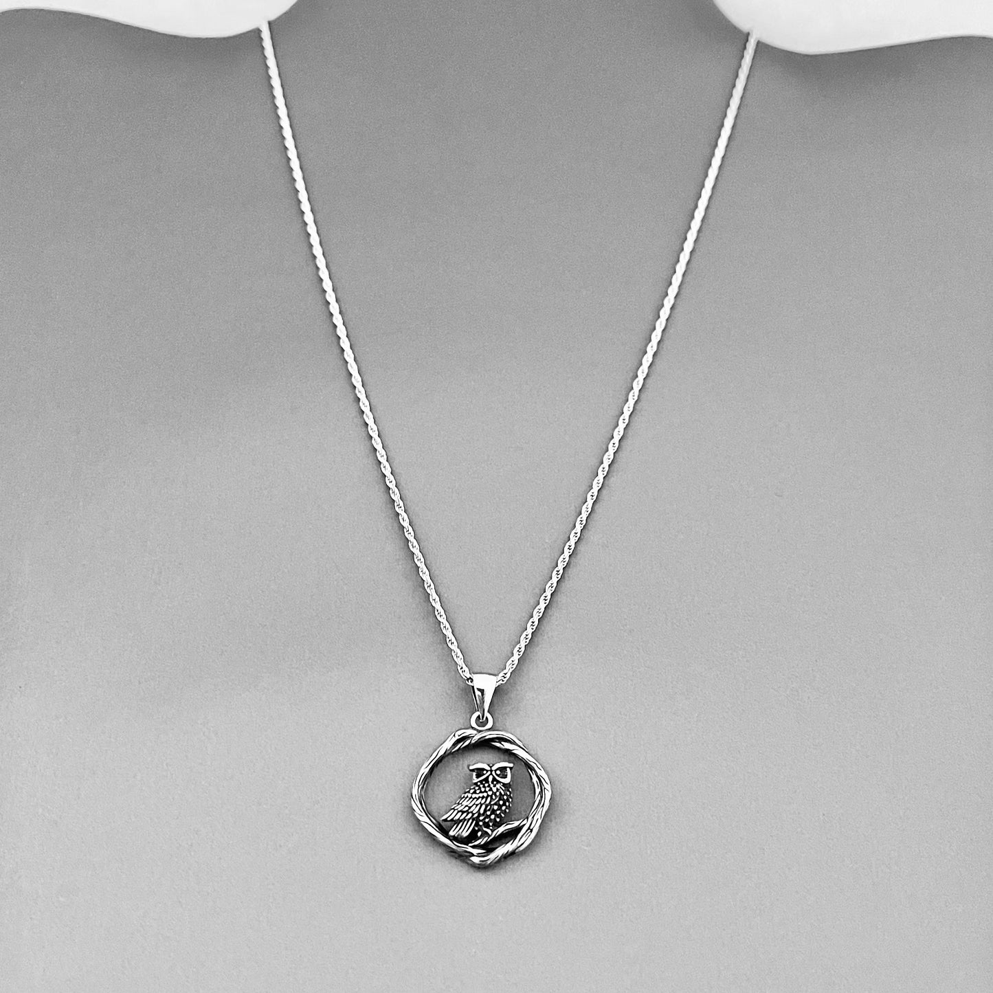Sterling Silver Owl on Branch Necklace, Silver Necklaces, Spirit Bird Chain, Animal