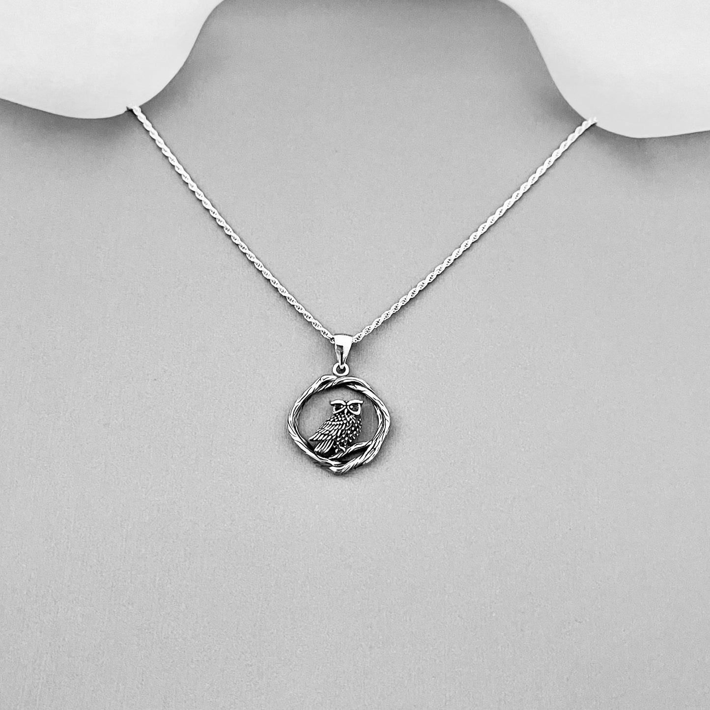 Sterling Silver Owl on Branch Necklace, Silver Necklaces, Spirit Bird Chain, Animal