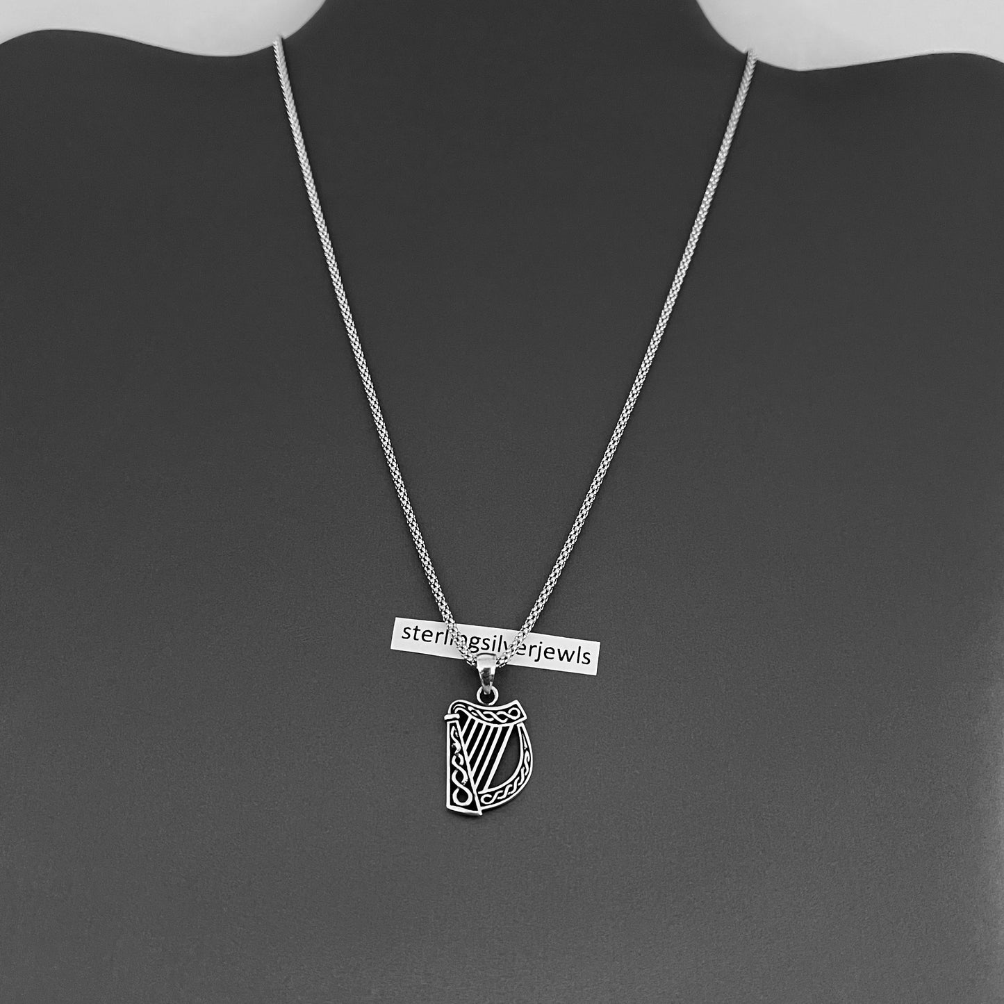 Sterling Silver Harp Necklace – Musical Instrument Silver Pendant Chain