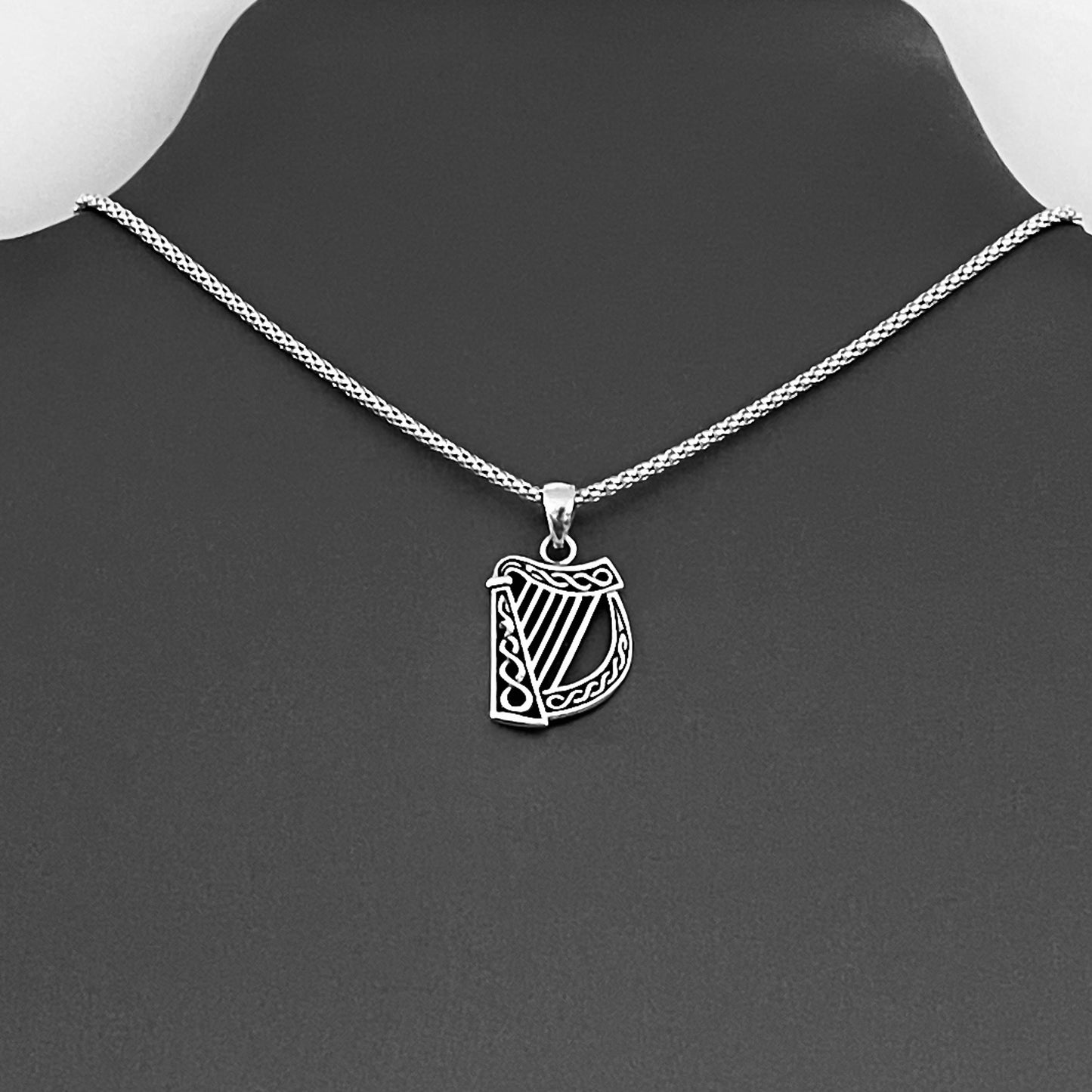 Sterling Silver Harp Necklace, Musical Instrument, Orchestra Silver Chain, Music Necklaces