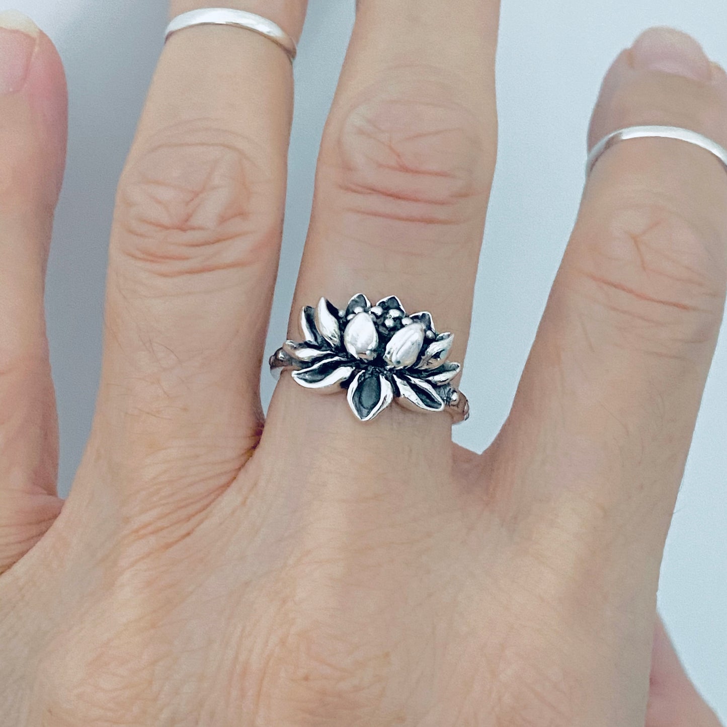 Sterling Silver Vintage Style Blooming Lotus Ring, Purity Rings, Spirit Flowers, Zen Jewelry