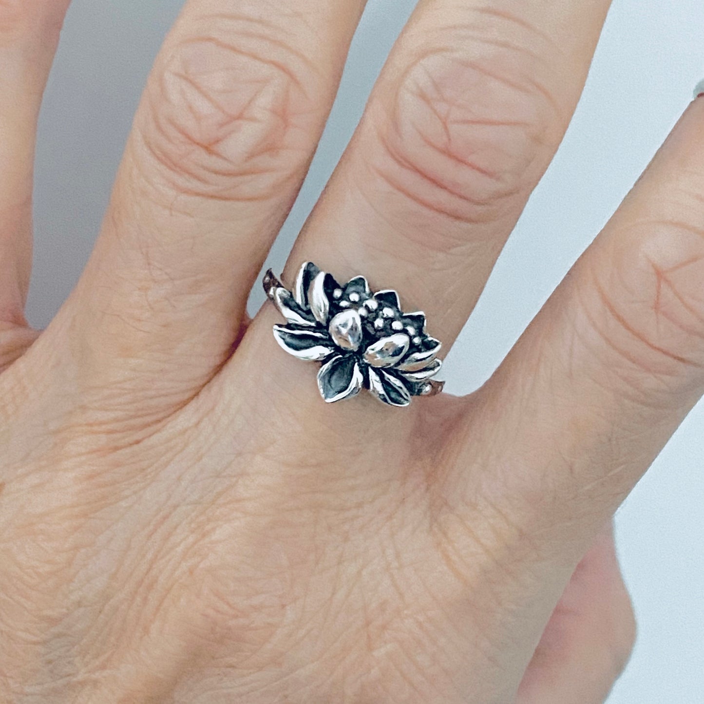 Sterling Silver Vintage Style Blooming Lotus Ring, Purity Rings, Spirit Flowers, Zen Jewelry
