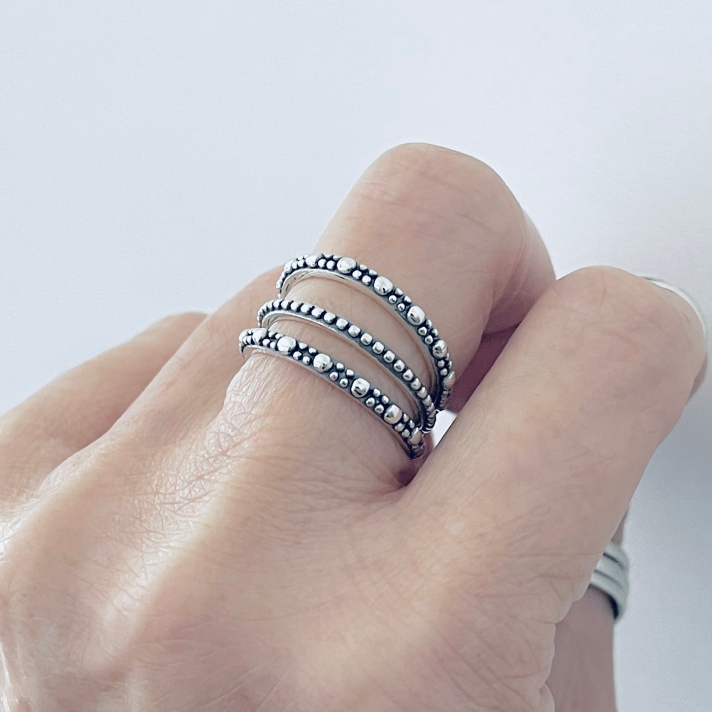 Sterling Silver Eternity Bali Style Bead Ring | Stackable Silver Rings & Wedding Bands