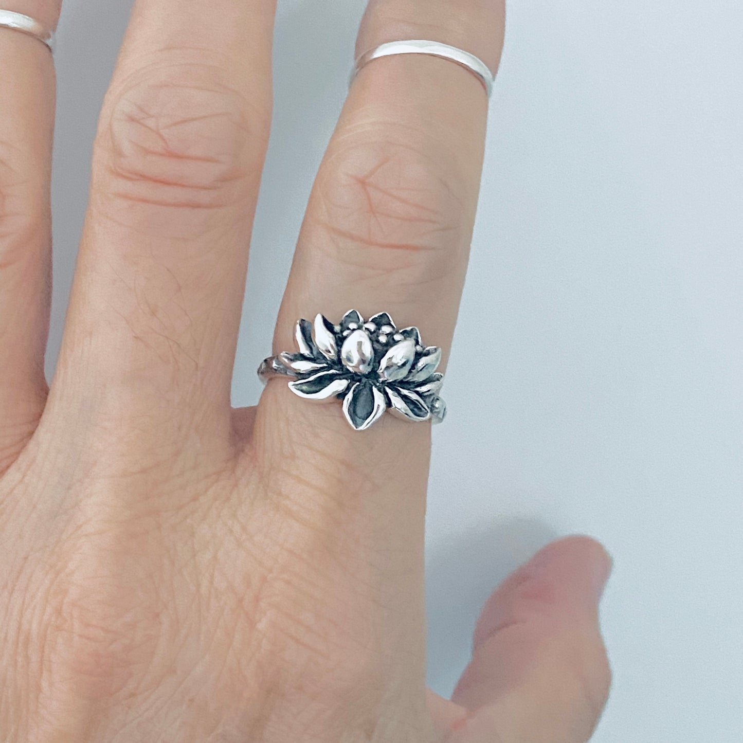 Sterling Silver Vintage Style Blooming Lotus Ring, Purity Rings, Spirit Flowers, Zen Jewelry