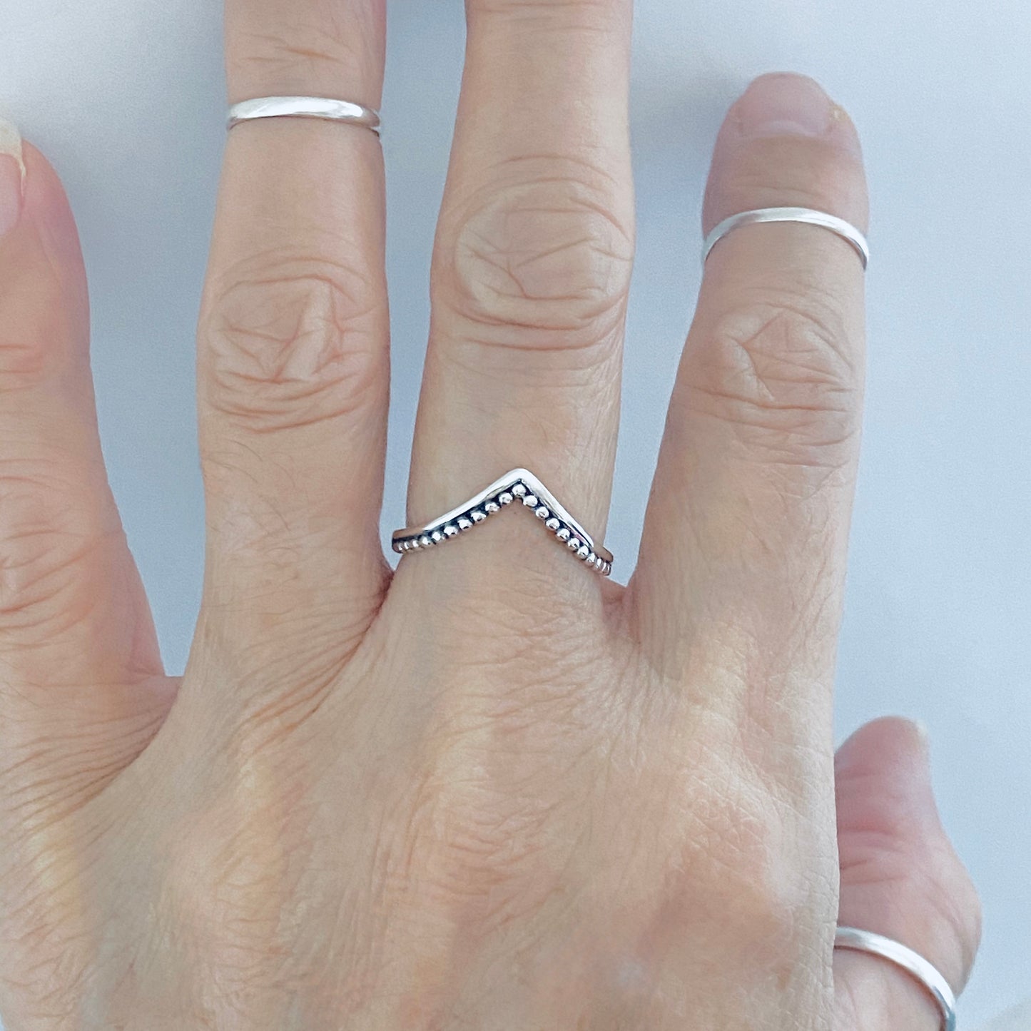 Sterling Silver V Shape Ring with Dots, Chevron Ring, Silver Rings, Stackable