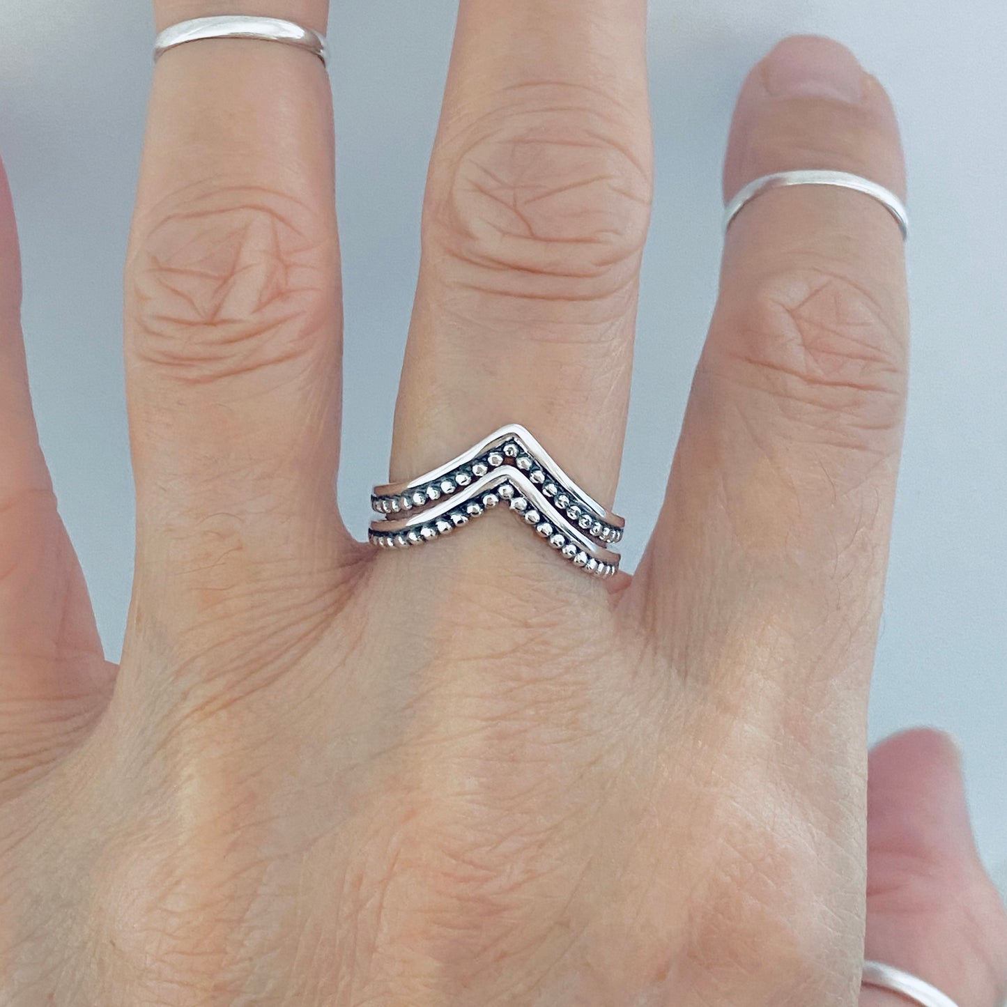 Sterling Silver V Shape Ring with Dots, Chevron Ring, Silver Rings, Stackable