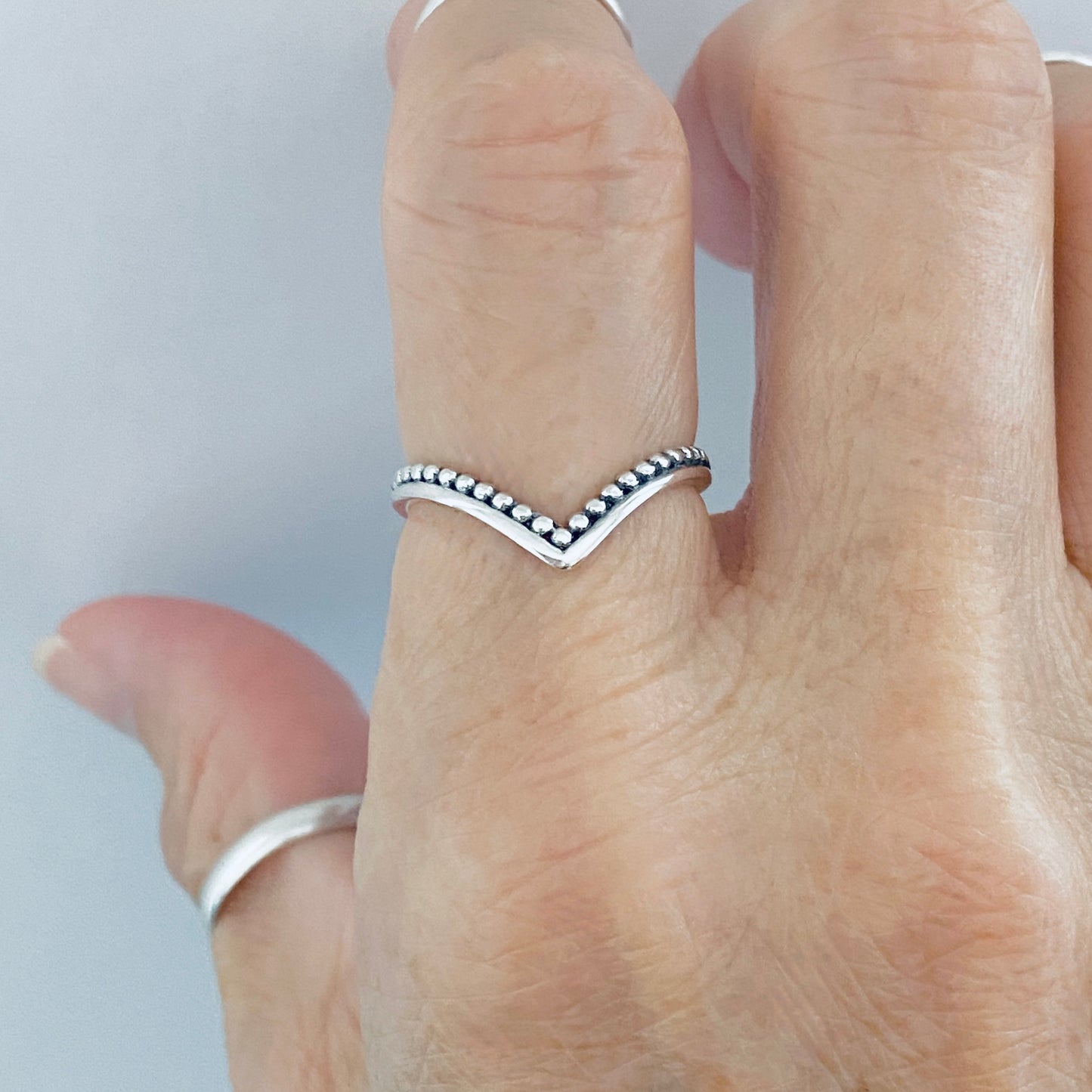 Sterling Silver V Shape Ring with Dots, Chevron Ring, Silver Rings, Stackable