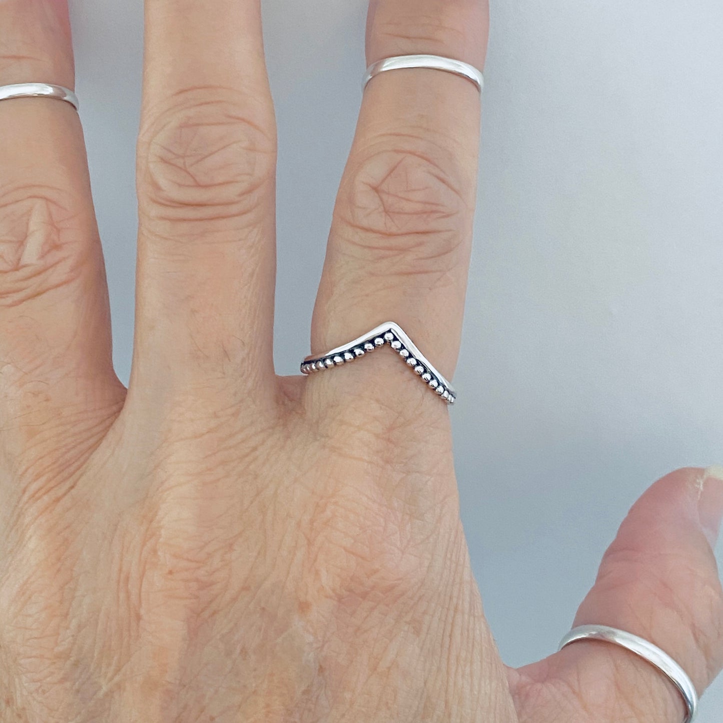 Sterling Silver V Shape Ring with Dots, Chevron Ring, Silver Rings, Stackable
