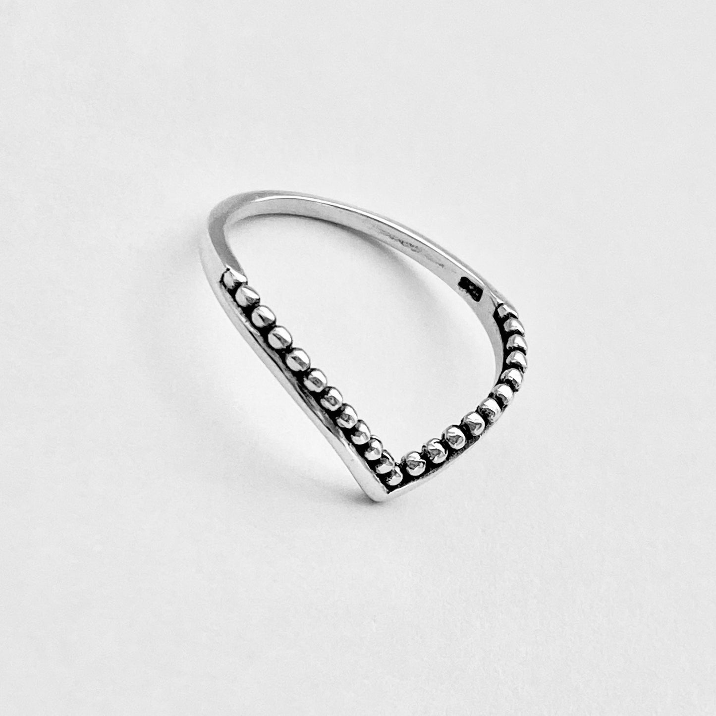 Sterling Silver V Shape Ring with Dots, Chevron Ring, Silver Rings, Stackable