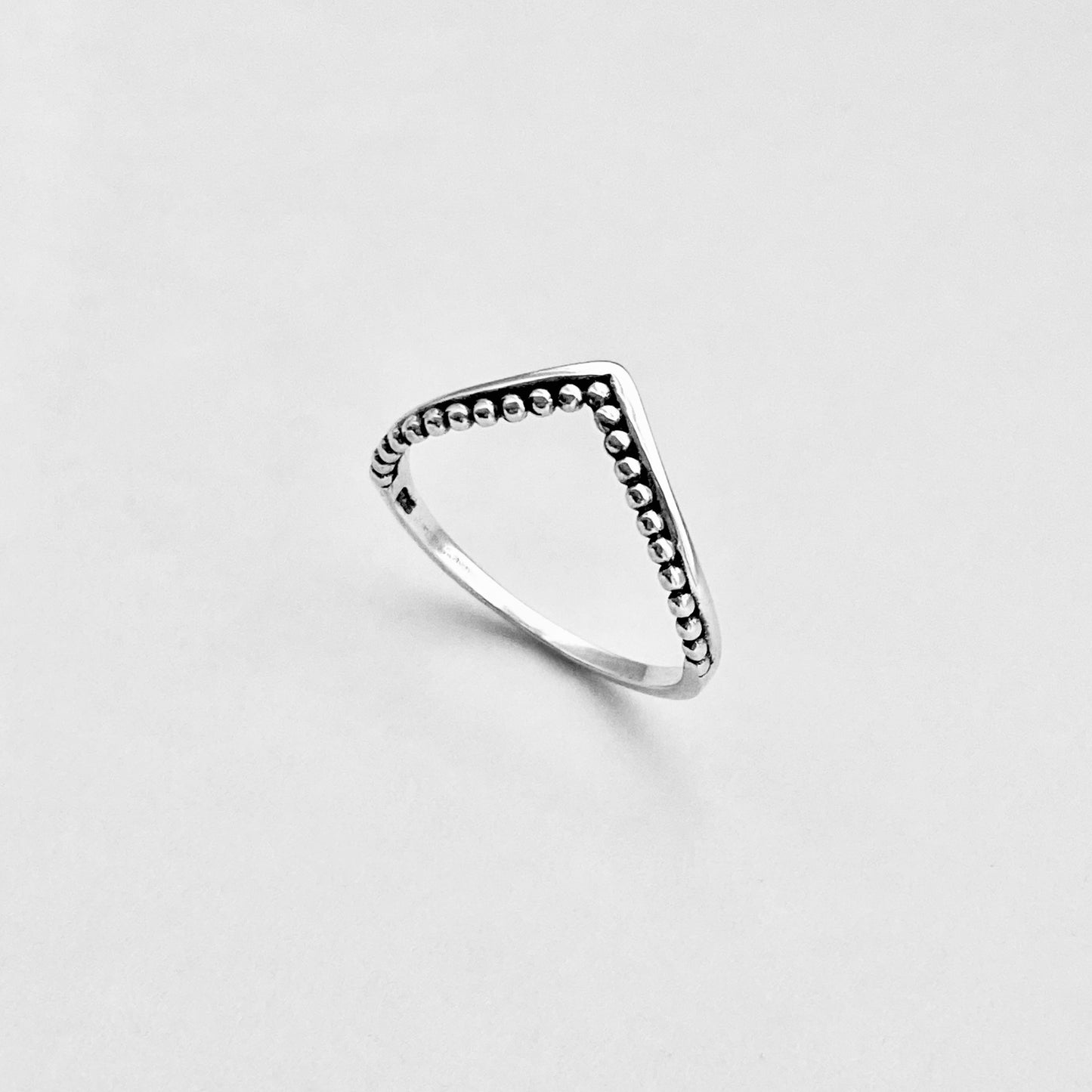 Sterling Silver V Shape Ring with Dots, Chevron Ring, Silver Rings, Stackable