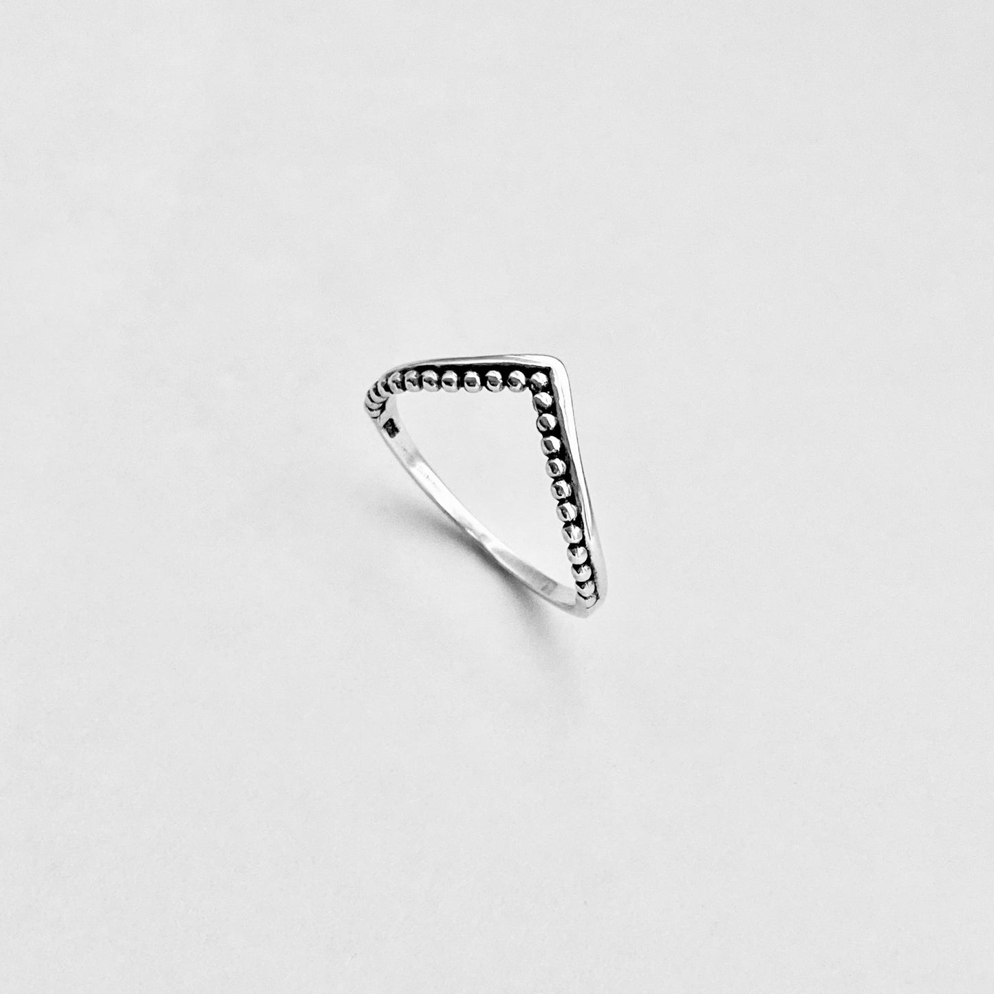 Sterling Silver V-Shape Dot Ring | Chevron Stackable Ring