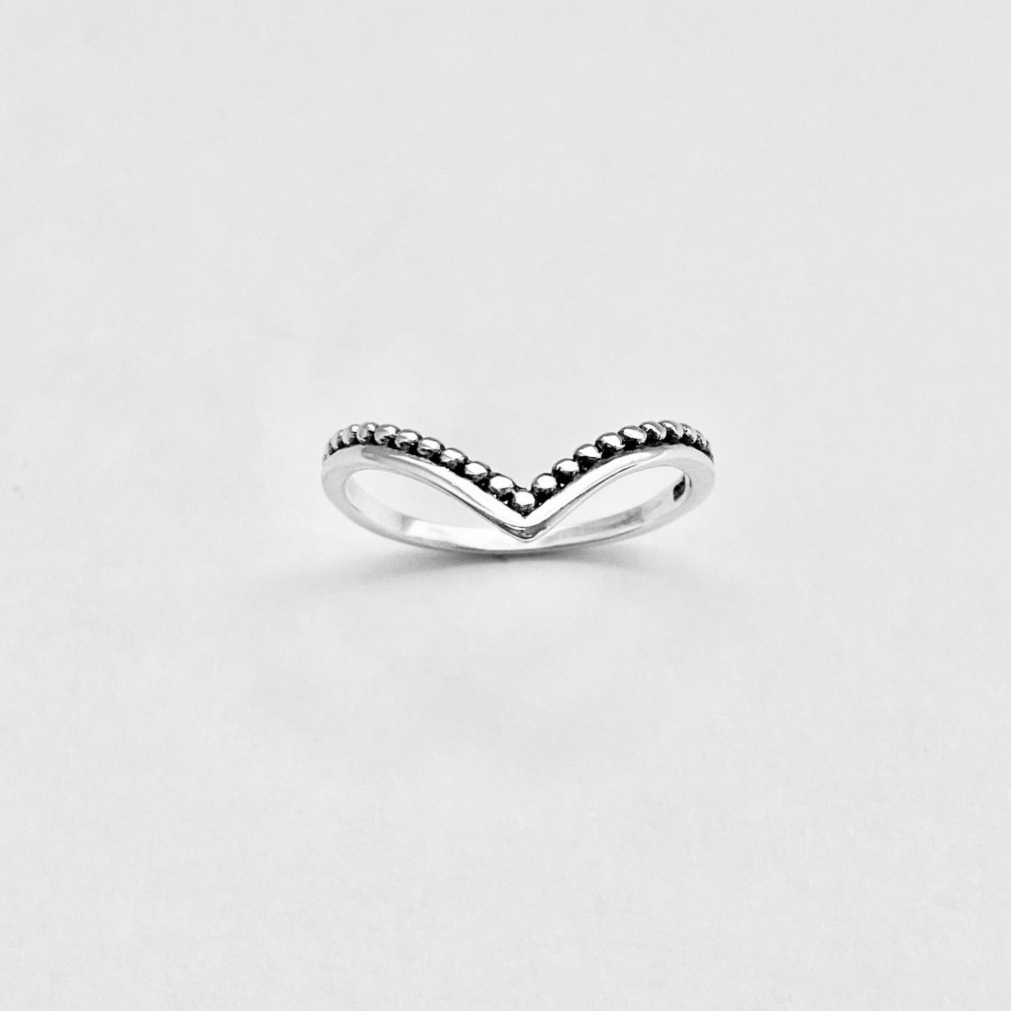 Sterling Silver V Shape Ring with Dots, Chevron Ring, Silver Rings, Stackable