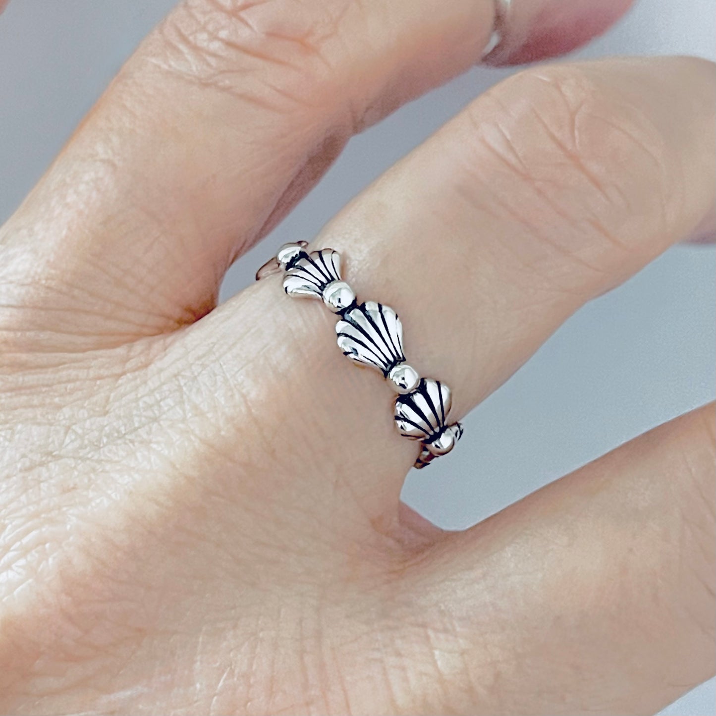 Sterling Silver Eternity Seashell Band, Ocean Jewelry, Beach Shells