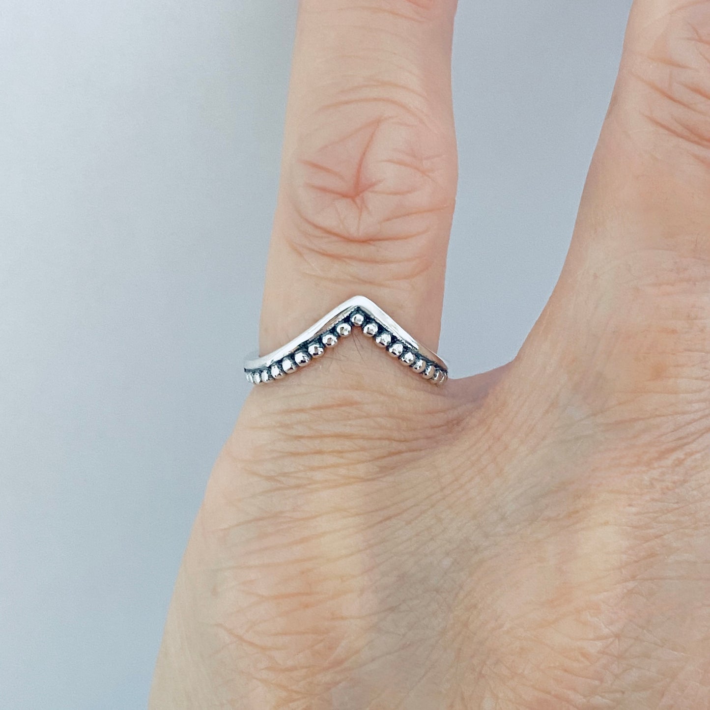 Sterling Silver V Shape Ring with Dots, Chevron Ring, Silver Rings, Stackable