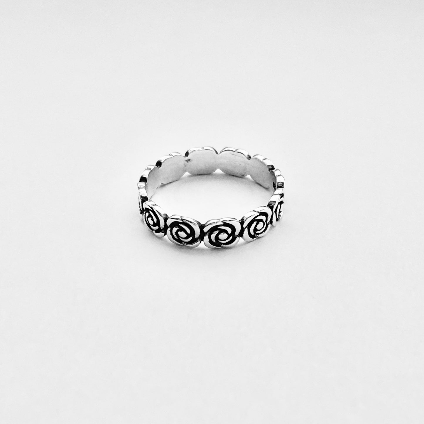 Sterling Silver Eternity Love Rose Ring, Stackable Wedding Bands, Floral Jewelry