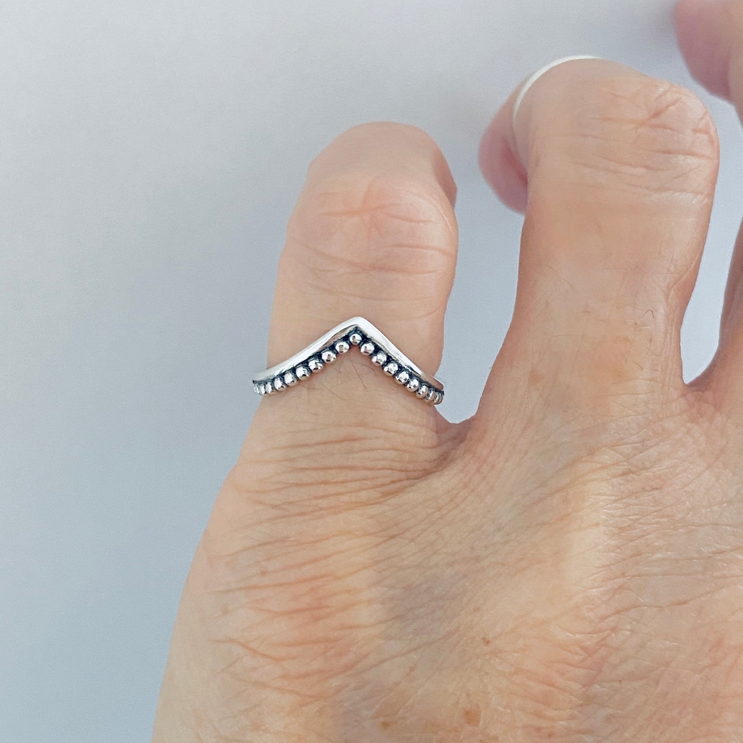 Sterling Silver V Shape Ring with Dots, Chevron Ring, Silver Rings, Stackable