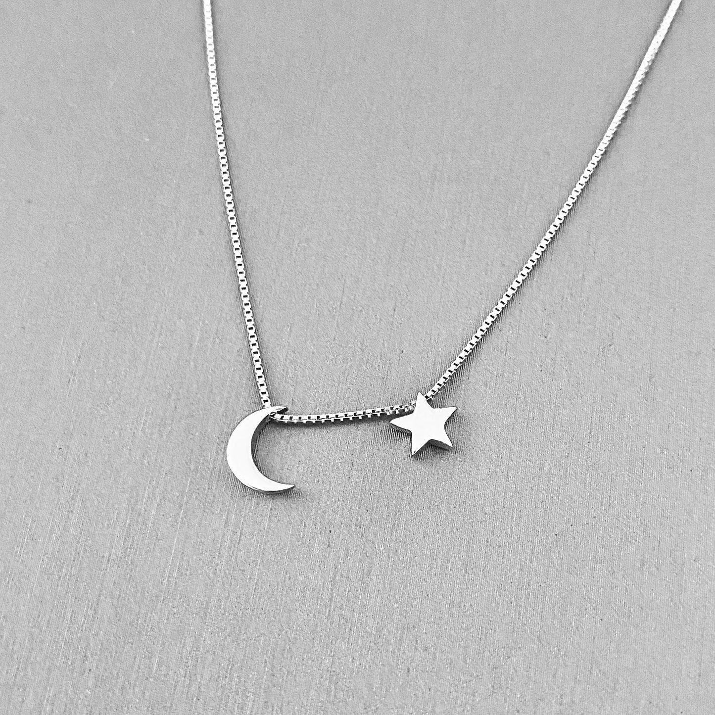 Sterling Silver Little Crescent Moon and Star Necklace, Celestial Silver Necklaces