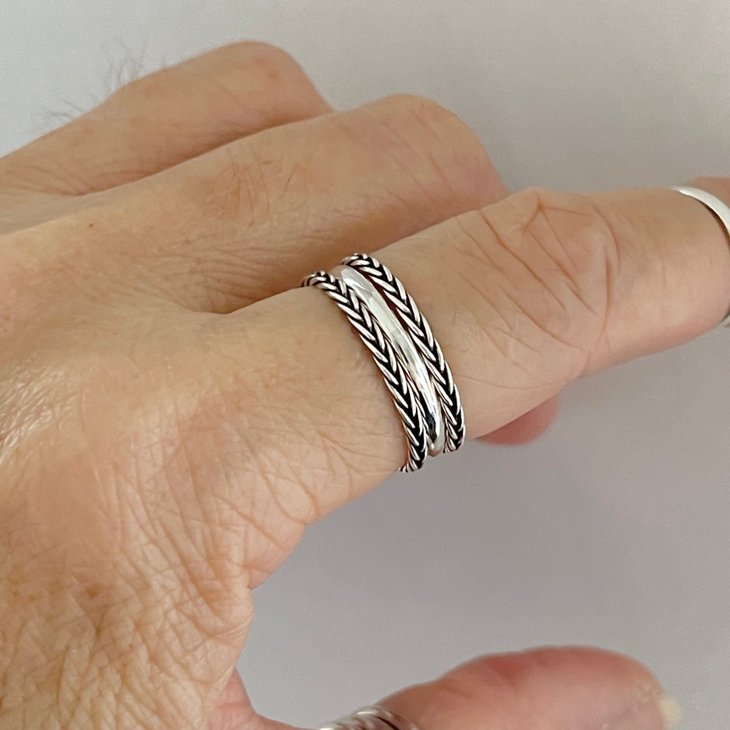 925 Sterling Silver Braided Eternity Band – Dainty Rope Ring, Stackable Boho Silver Ring for Women