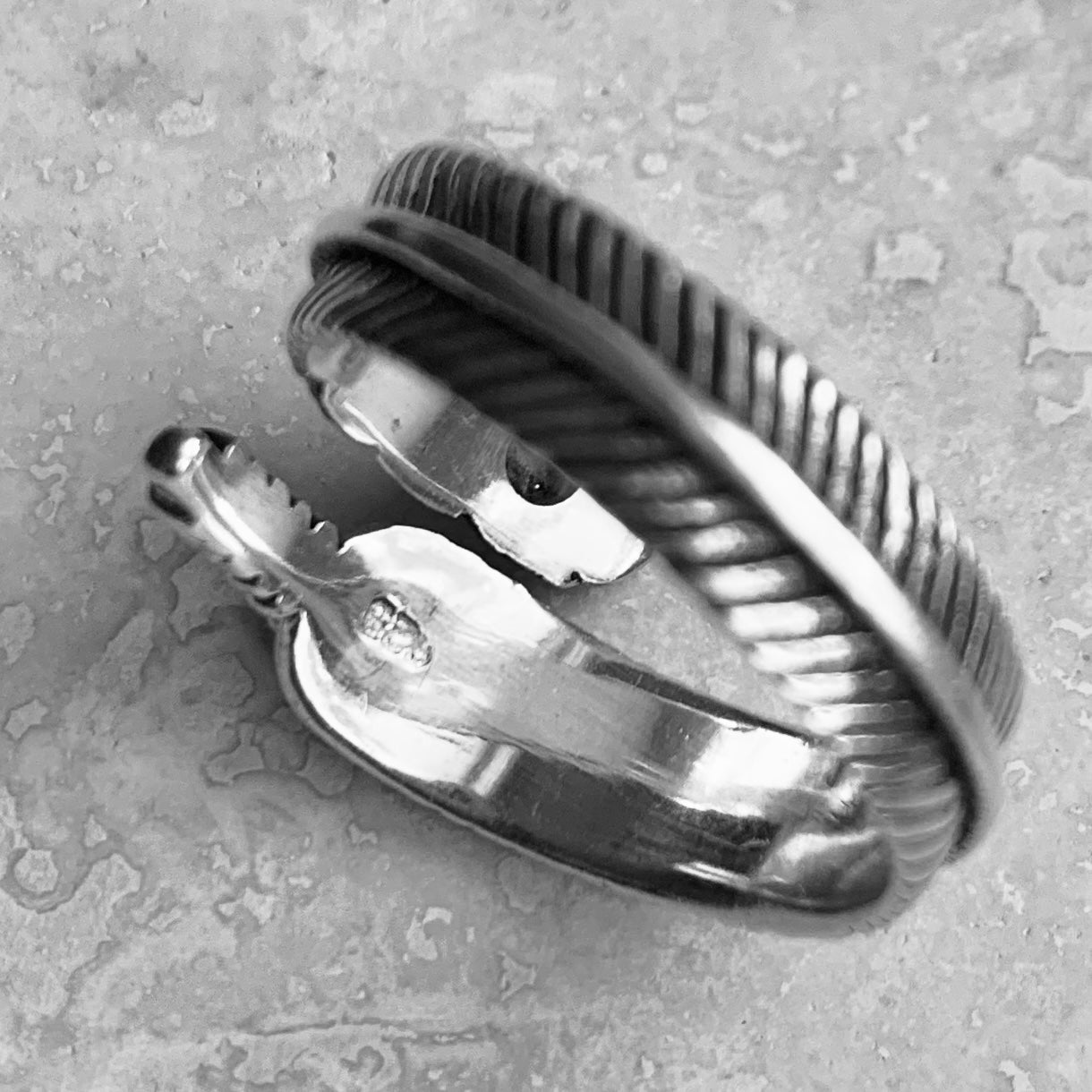 Sterling Silver Wraparound Feather Ring with Synthetic Turquoise Stone, Silver Rings