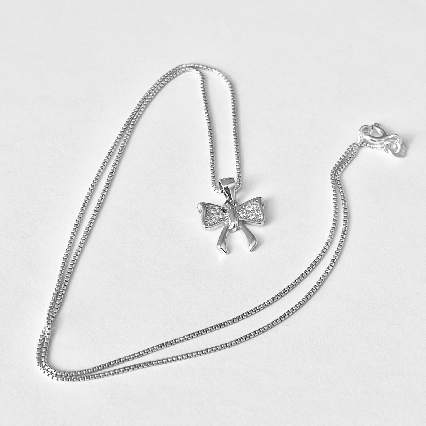 Sterling Silver Minimalist CZ Bow Necklace, Silver Necklaces, Bow Tie Chains