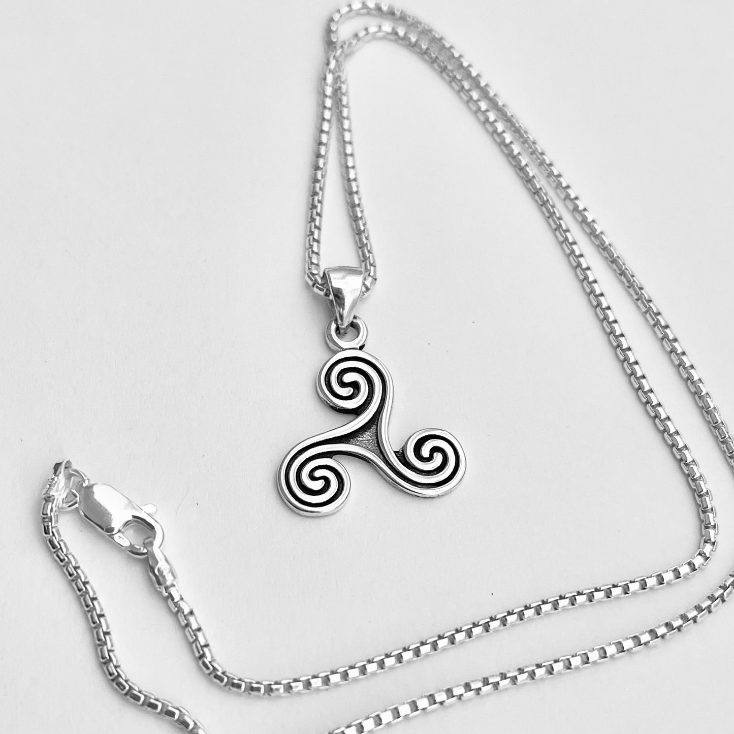 Sterling Silver Triskelion Necklace, Celtic Silver Necklaces, Triskele Chain
