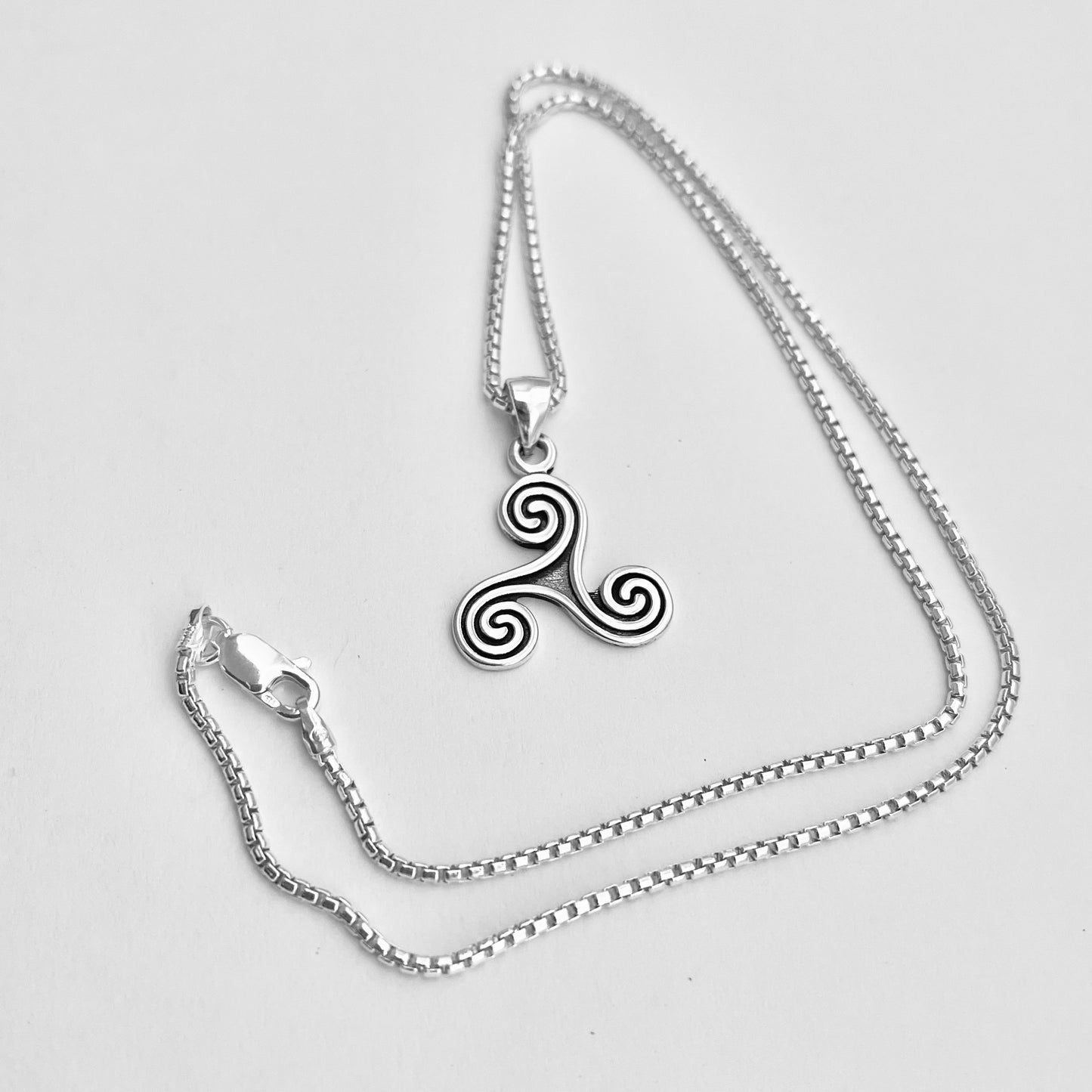 Sterling Silver Triskelion Necklace, Celtic Silver Necklaces, Triskele Chain